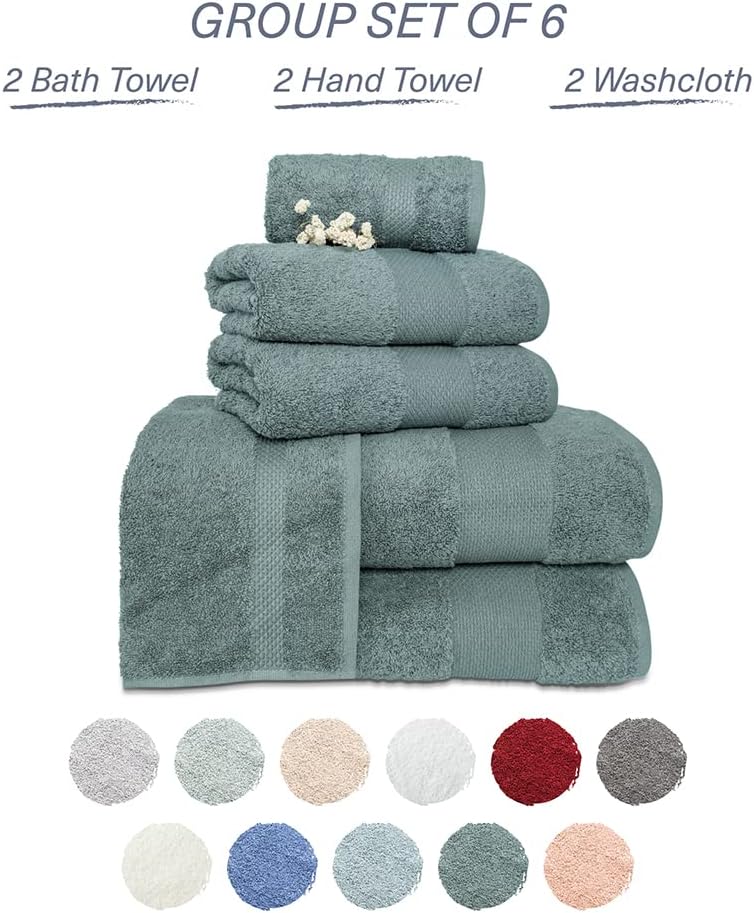 6-Piece Bath Towel Set - High Absorbency Dark Green