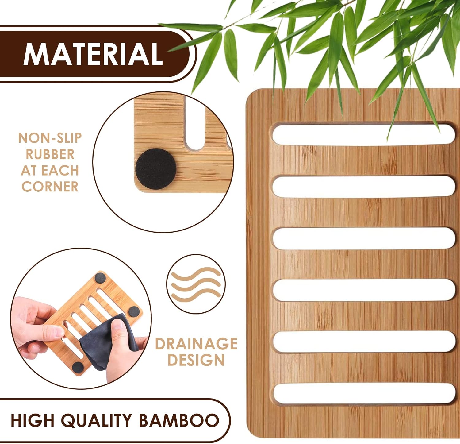 2Pcs Bamboo Soap Dish - Durable Eco-Friendly Holder for Bathroom Shower Kitchen