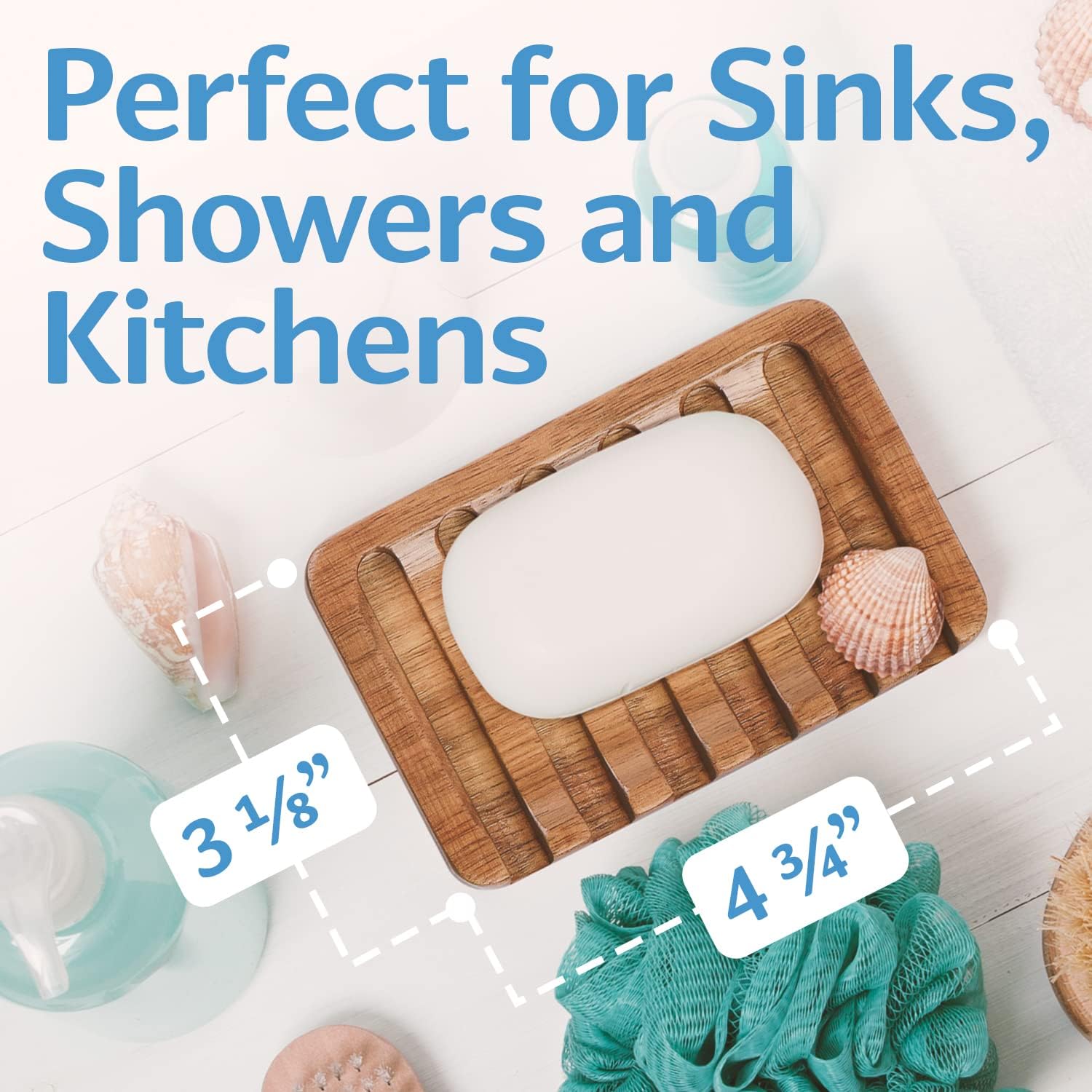 IMPRESA 3-Pack Self-Draining Soap Dish Acacia Wood Water-Proof