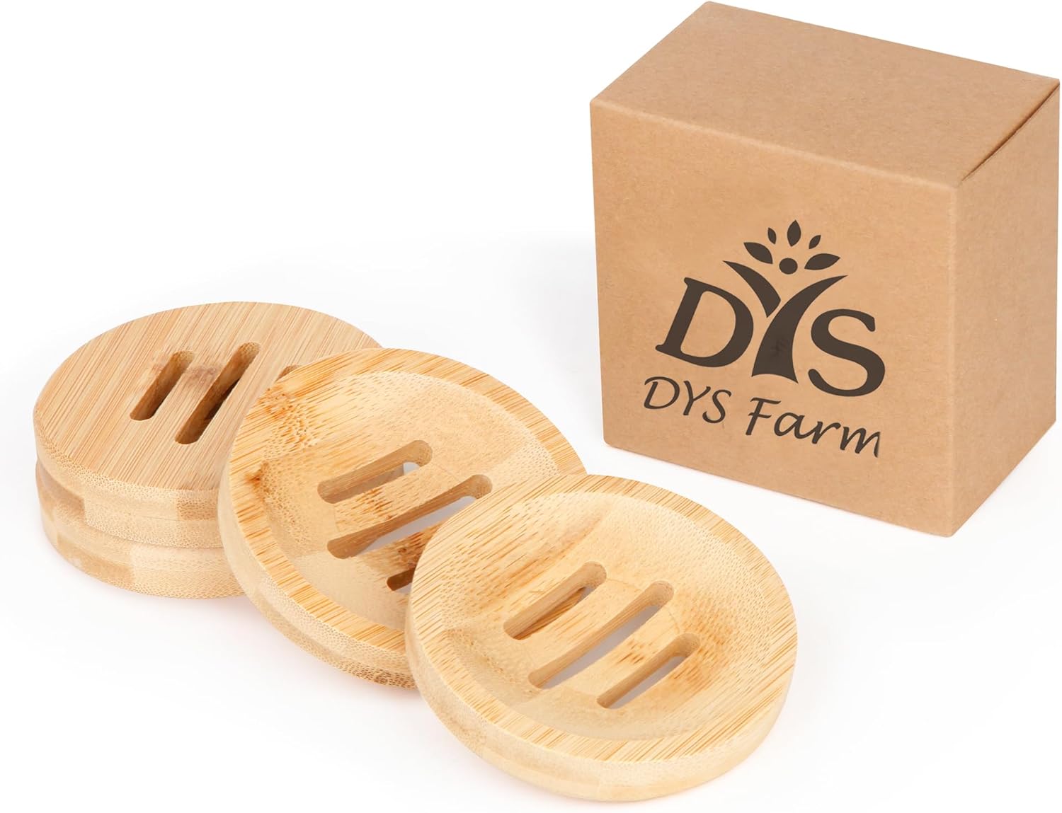 4 Pieces Bamboo Soap Dish Holders - Round Natural Wooden Soap Trays