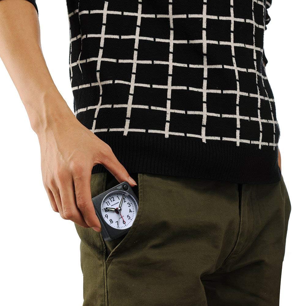 Peakeep Ultra Small Travel Alarm Clock with Snooze Light and Silent Movement Black