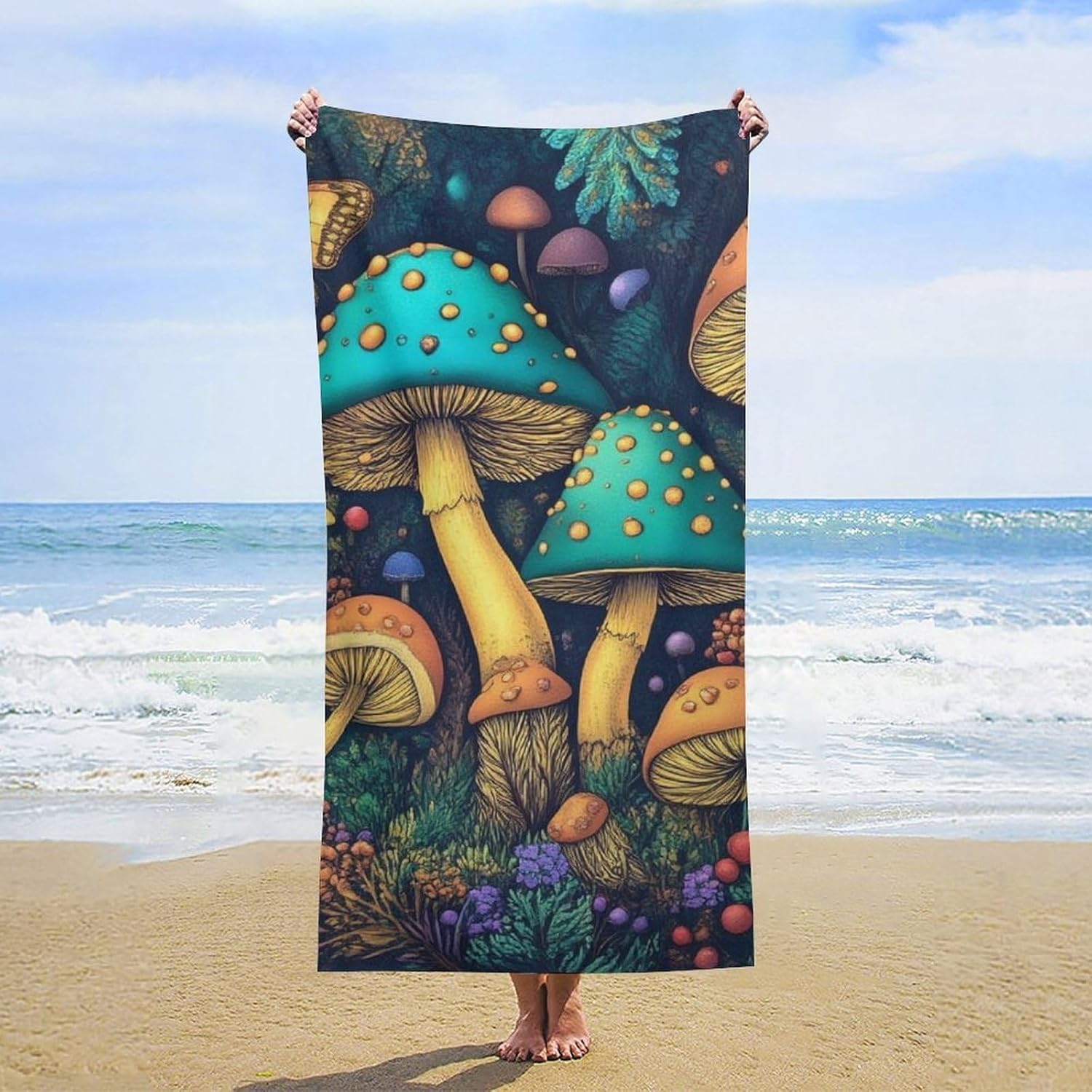 4SEE Oversize Trippy Mushroom Beach Towel