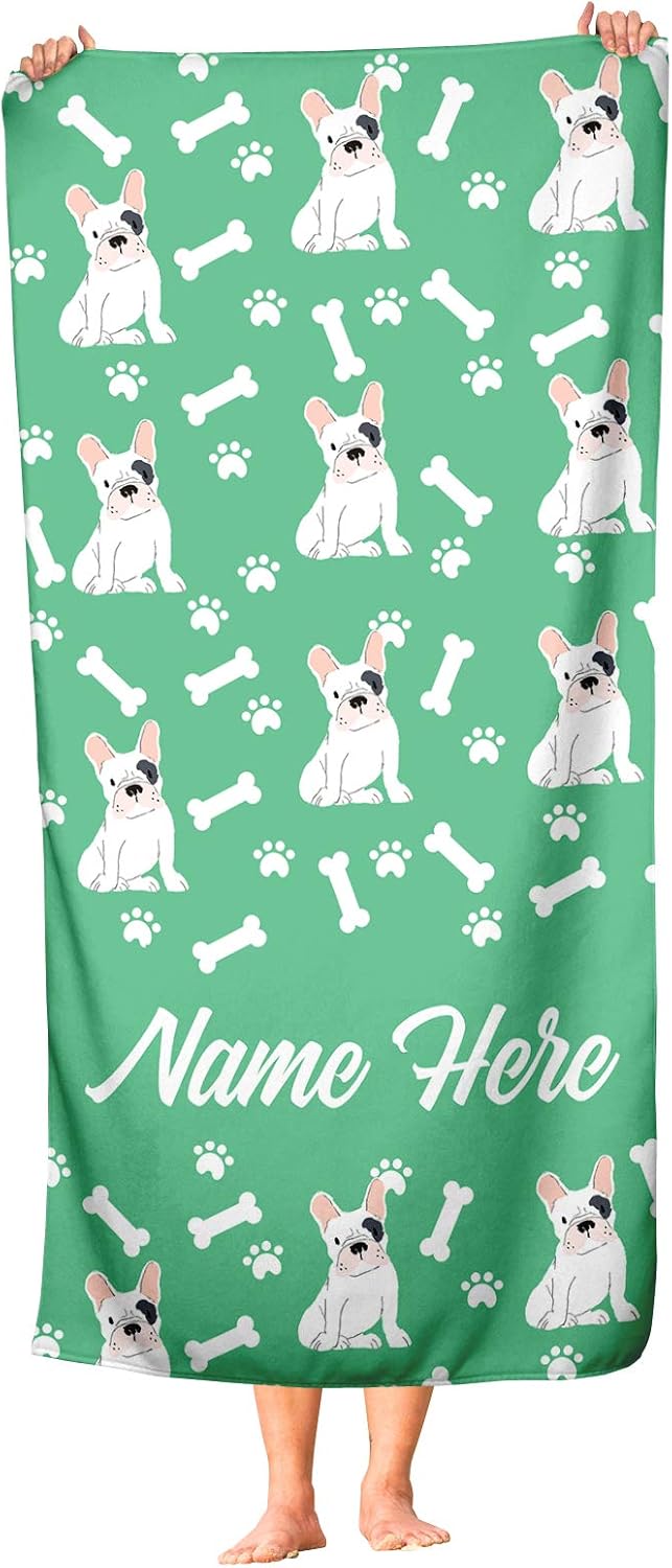Personalized Spotted French Bulldog Beach Towel - Large Medium