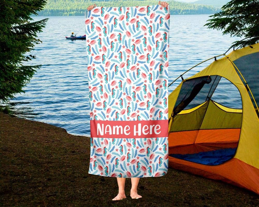 Extra Large Personalized Ocean Seahorse Towel for Kids