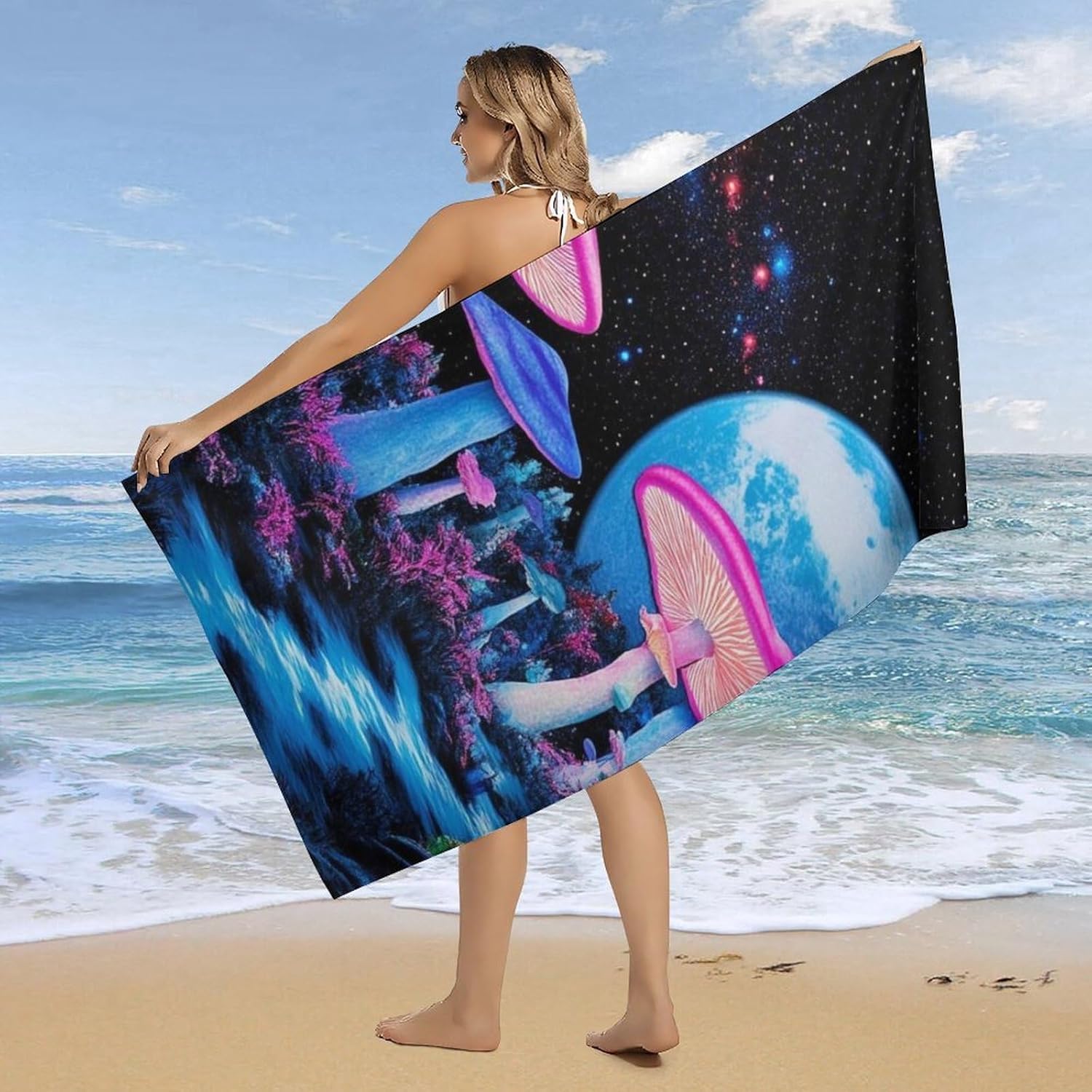 Trippy Mushroom Magical Beach Towel for Home and Travel