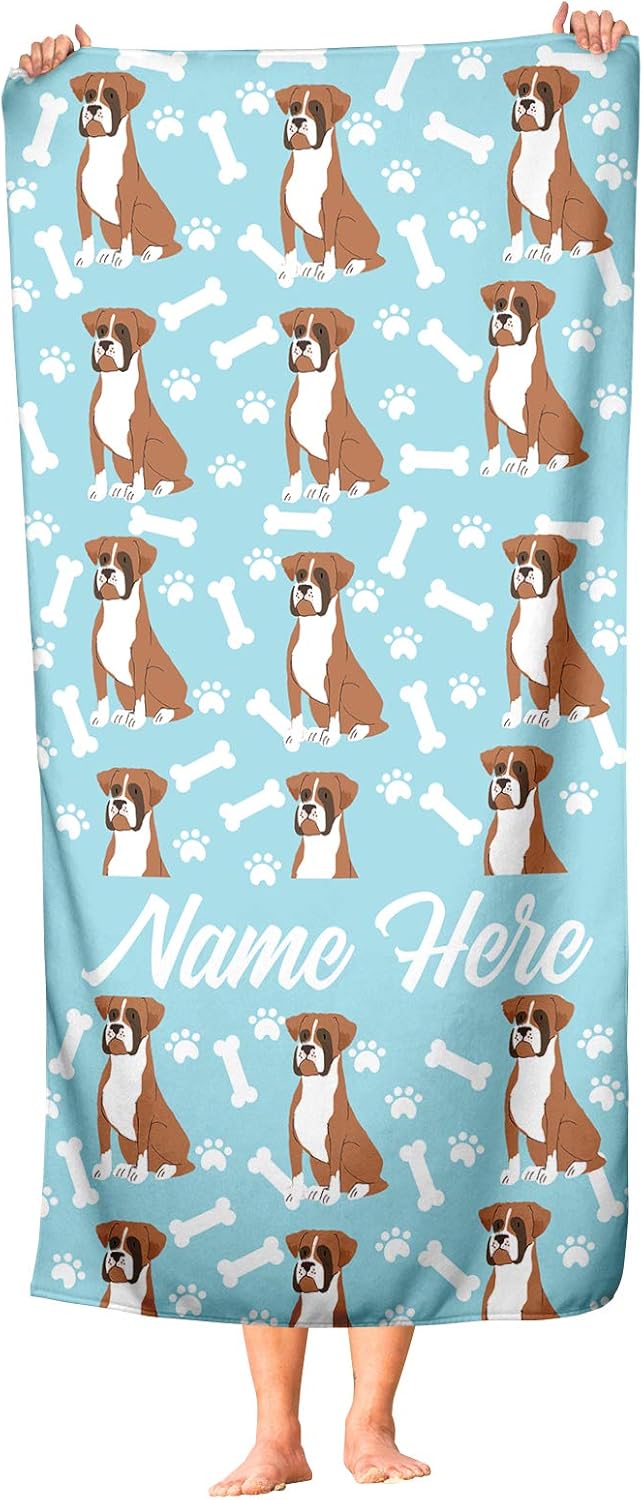 Personalized Boxer Face Beach and Bath Towels - Large and Medium
