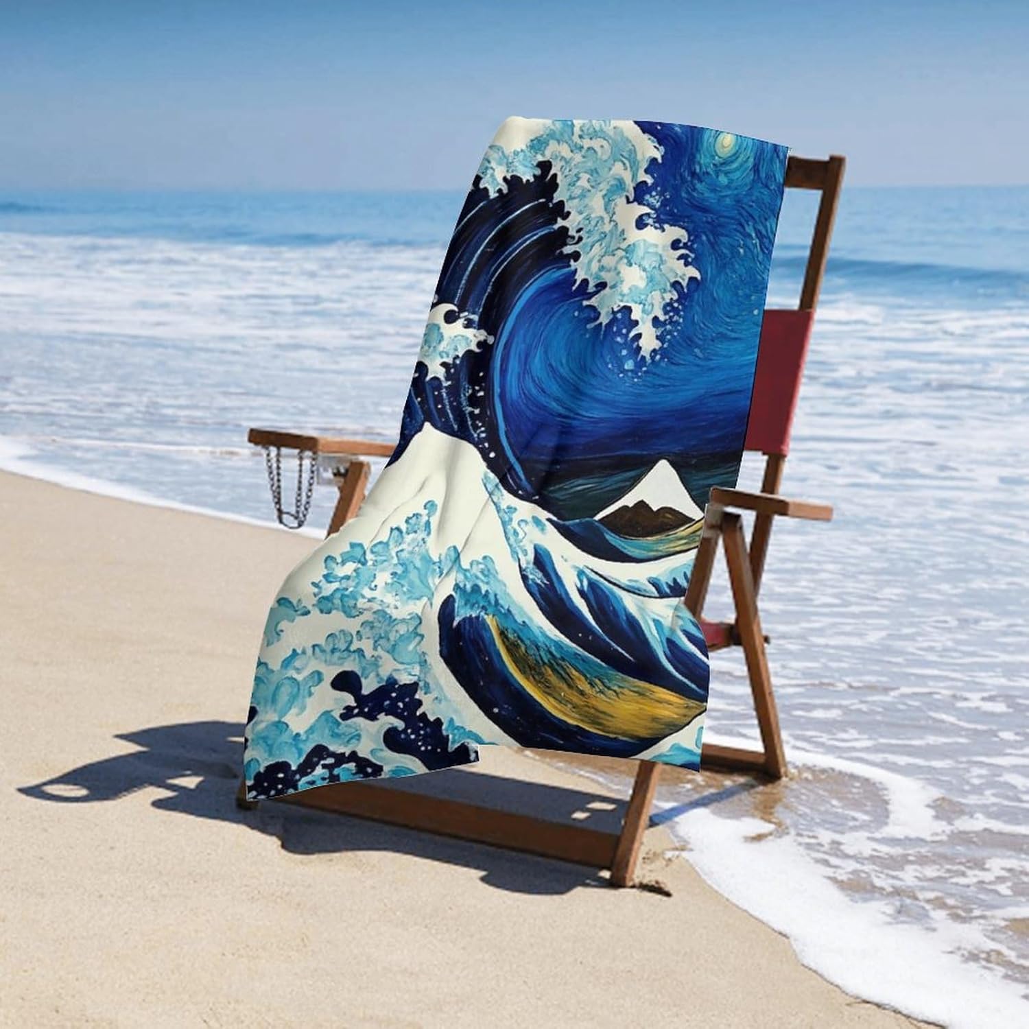 Quick Dry Oversize Bath Towel with Ocean Wave Starry Sky Design