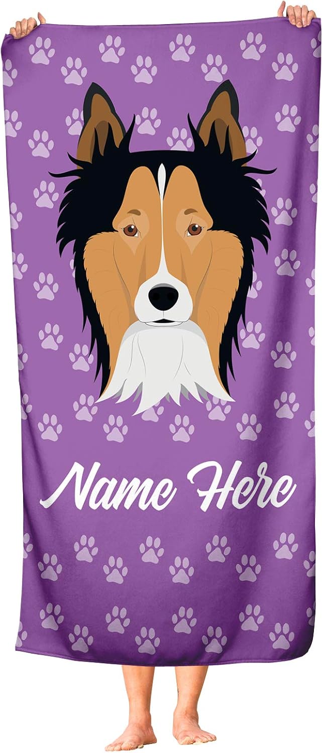 Personalized Border Collie Face Beach Towel