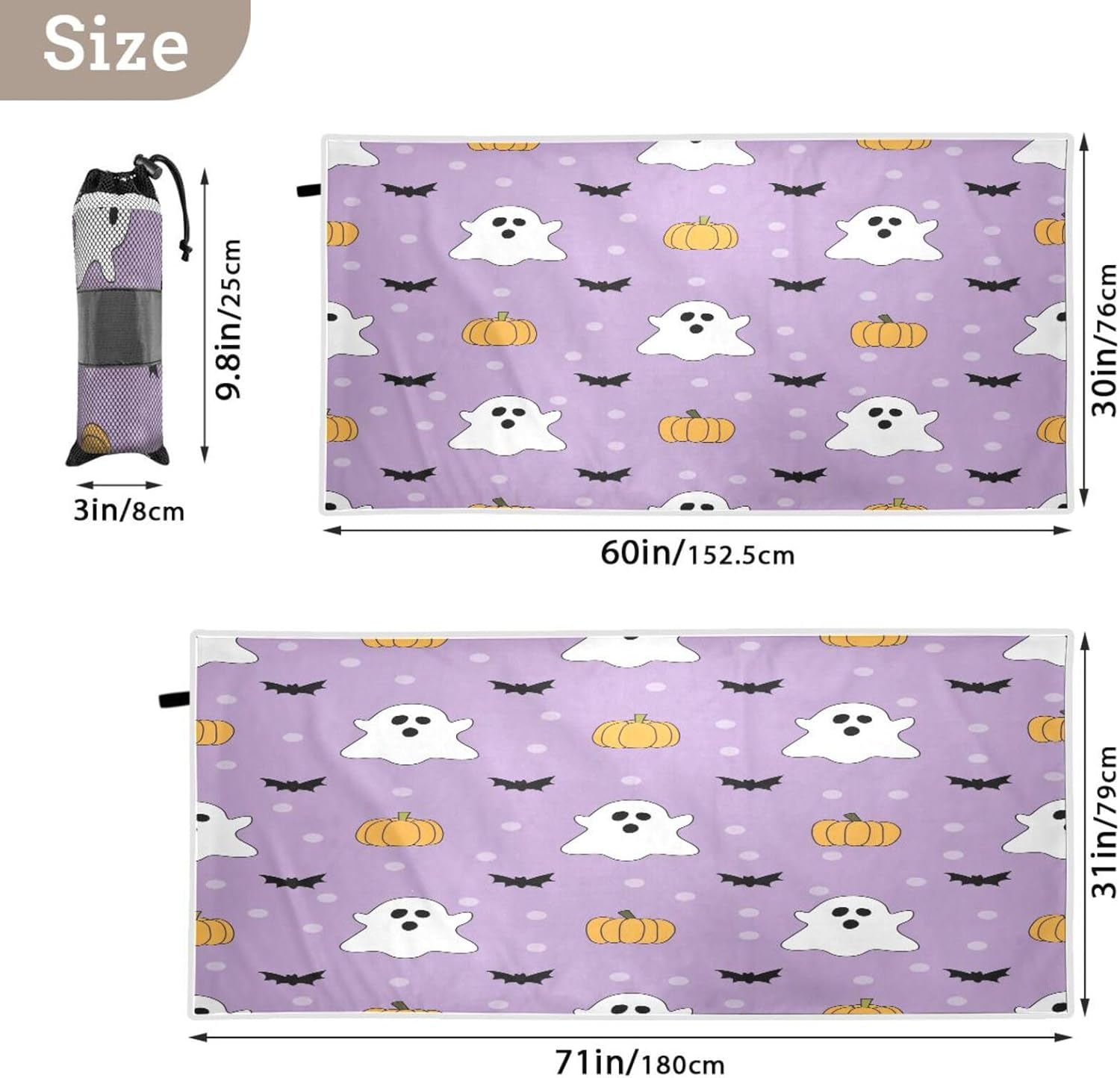 YETTASBIN Halloween Ghost Beach Towel with Travel Bag 1