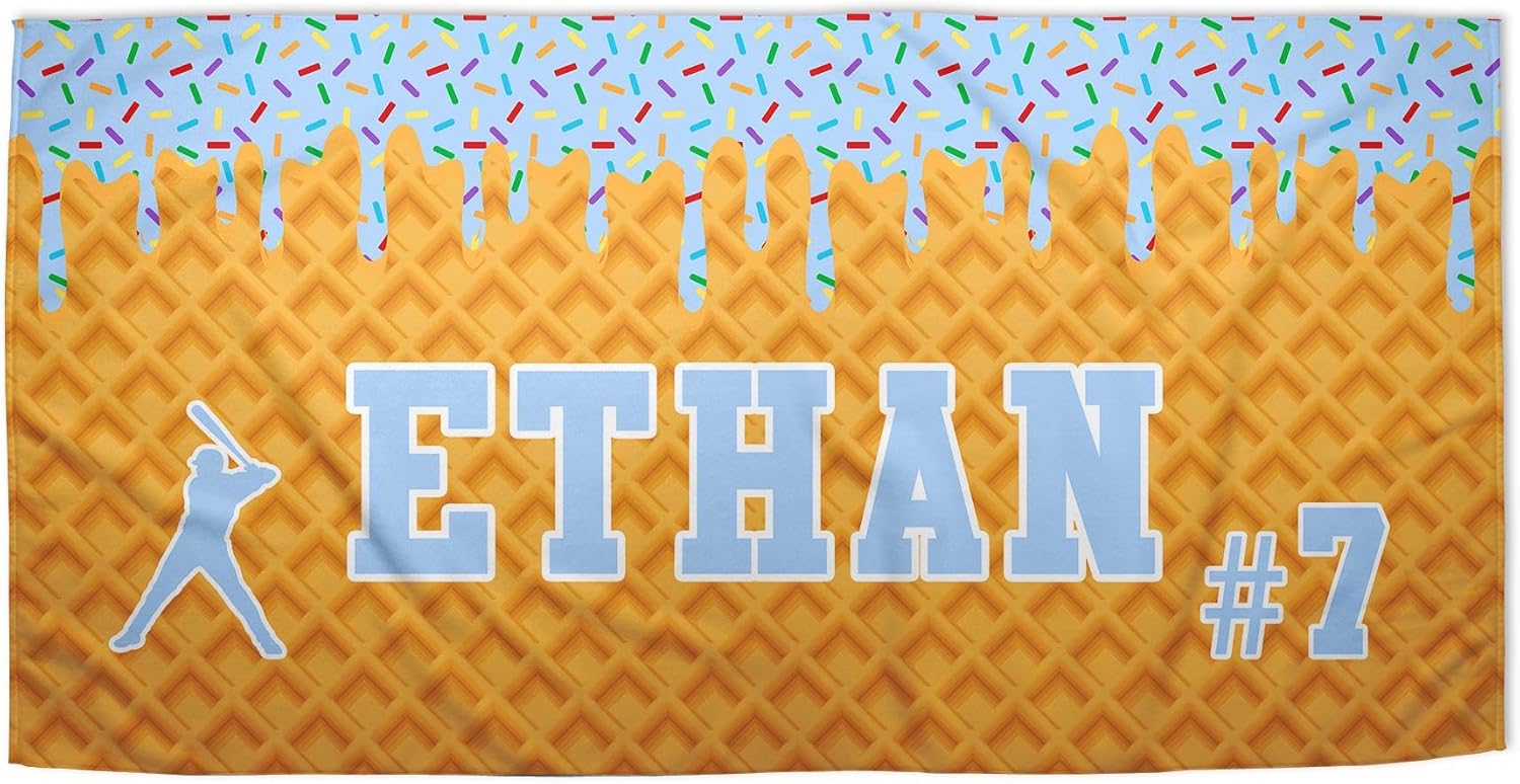 Personalized Ice Cream Drip Baseball Beach Towel for Boys 1