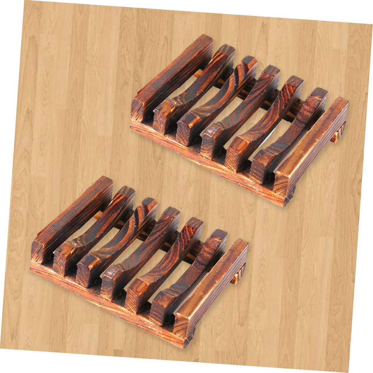 2PCS Carbonized Bamboo Soap Dish Holder for Bathroom Kitchen