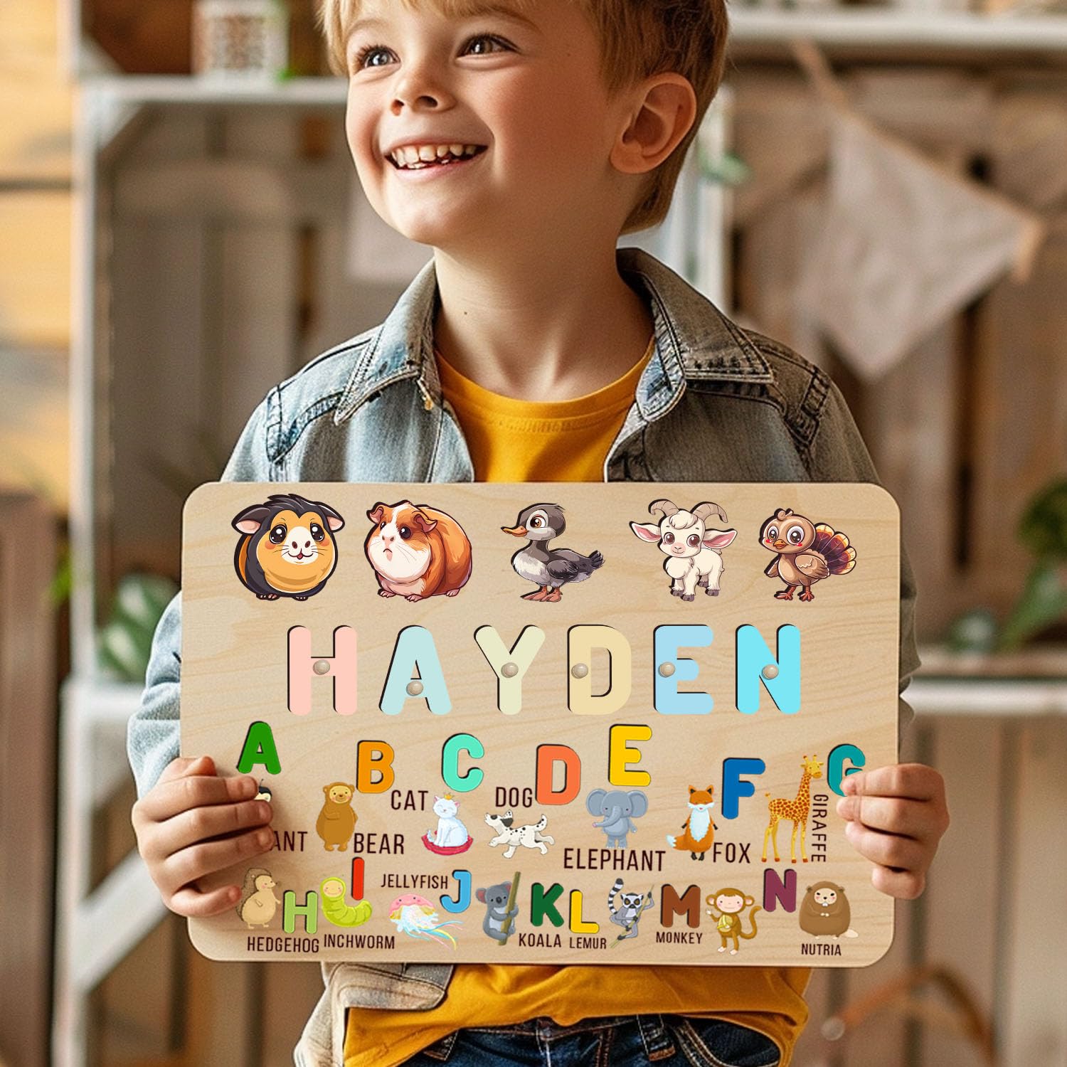 Personalized Wooden Name Puzzle for Toddlers 1-3 1
