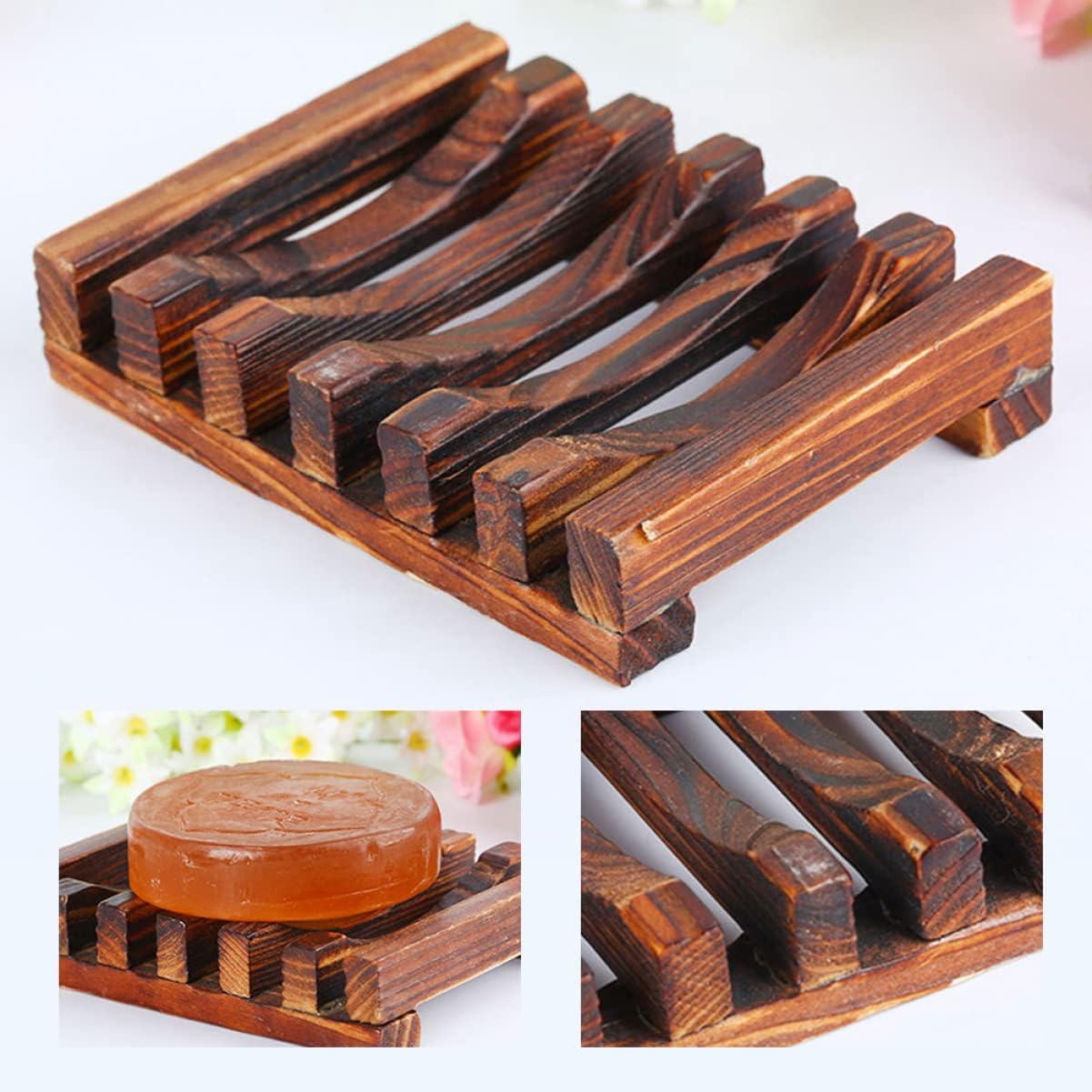 3pcs Wooden Soap Dish with Draining Design 1