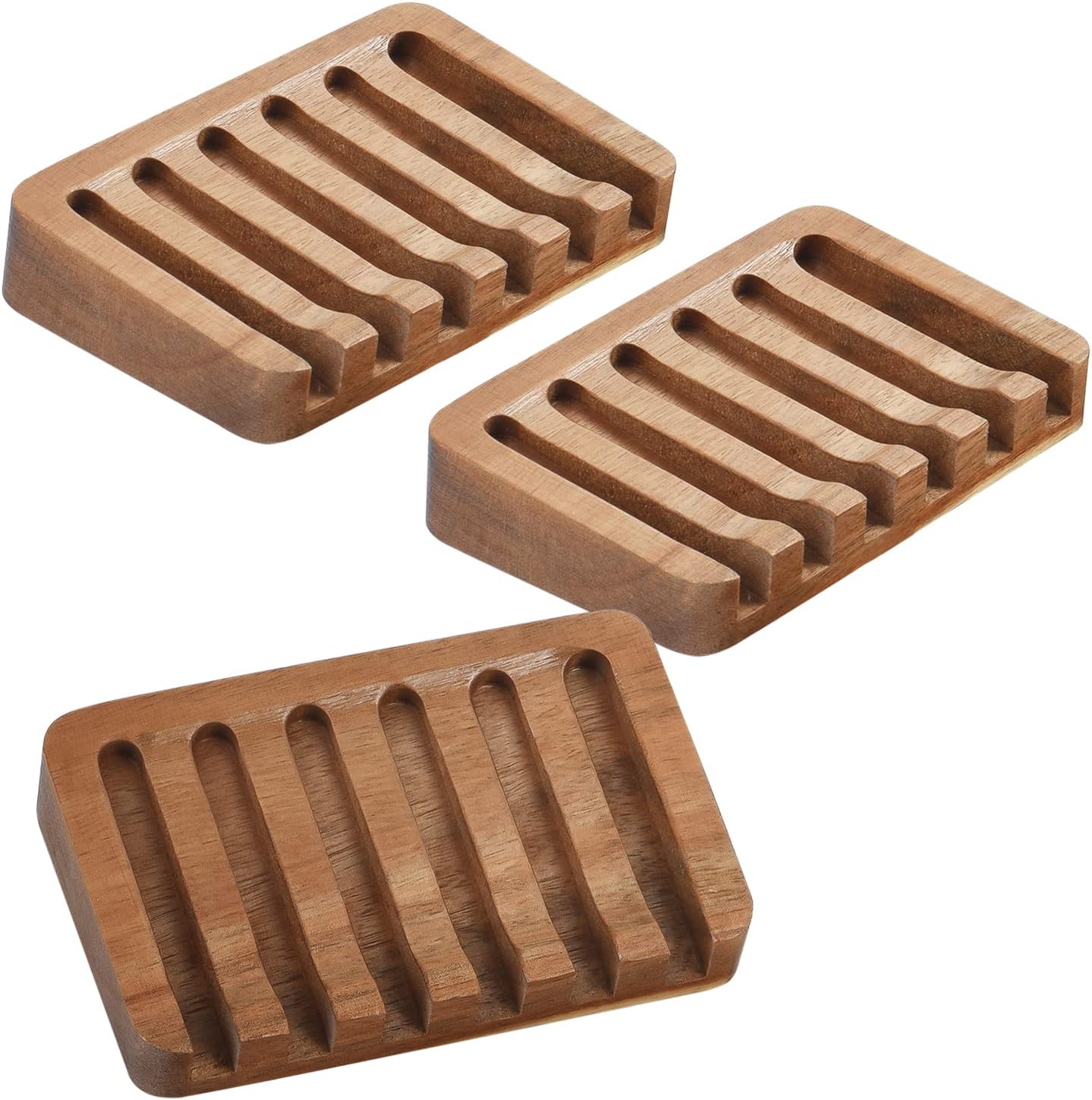 IMPRESA 3-Pack Self-Draining Soap Dish Acacia Wood Water-Proof