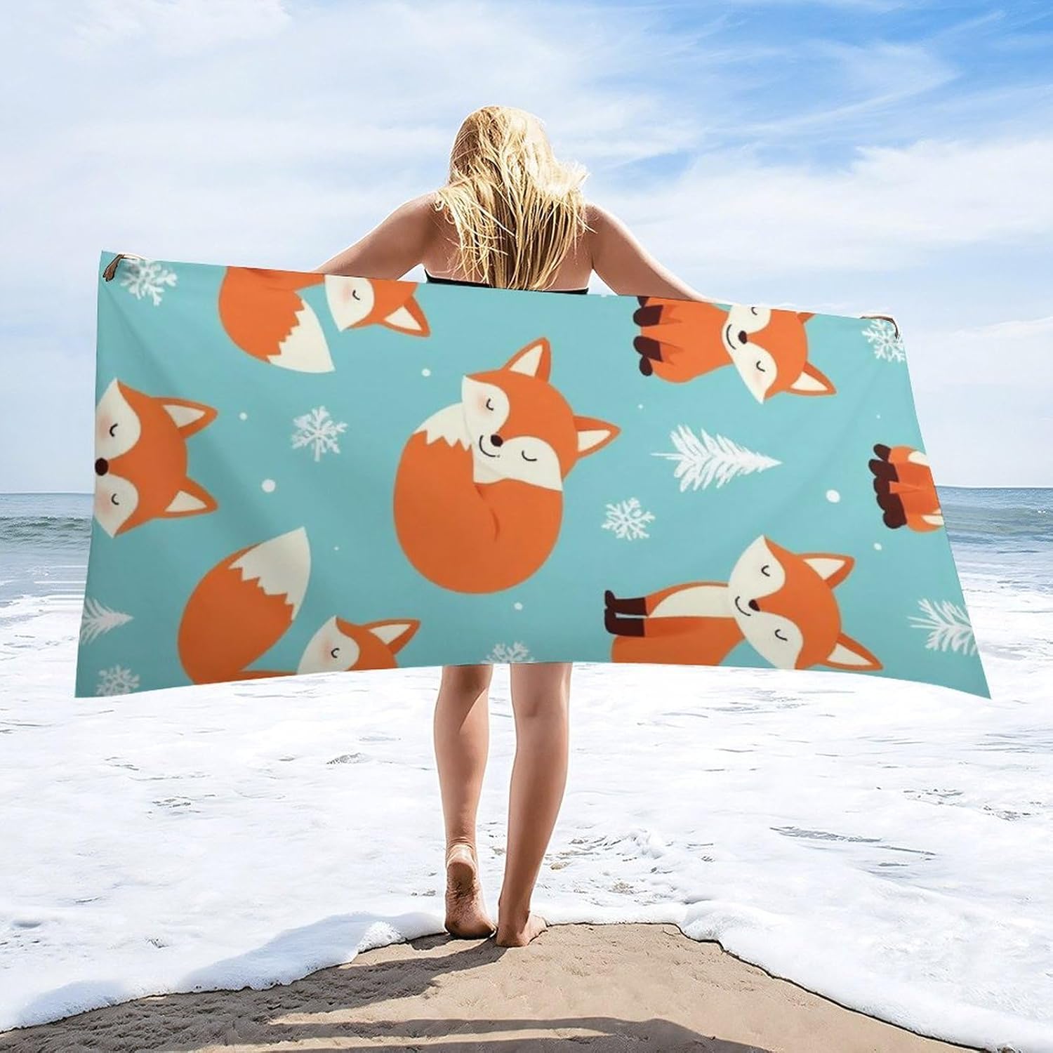 4SEE Cute Fox Beach Towels - Extra Large Lightweight