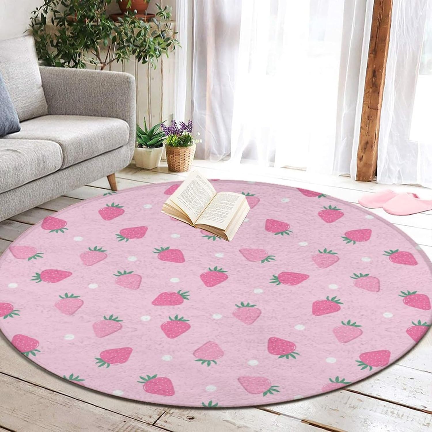 Modern Pink Strawberry Polka Dot Rug 36inch