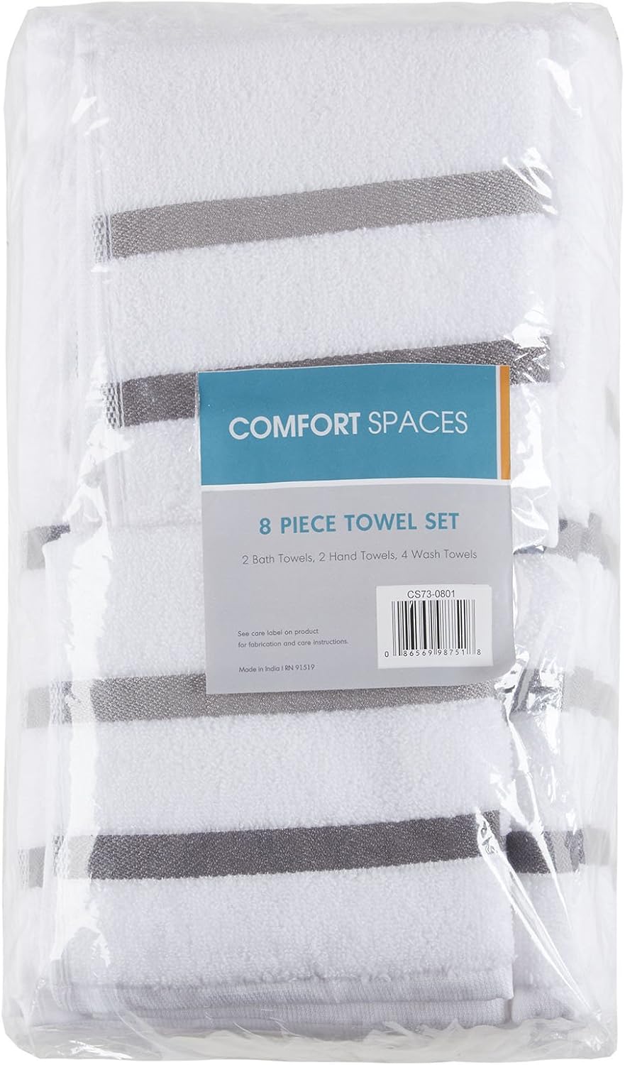 Comfort Spaces Cotton 8 Piece Bath Towel Set Striped