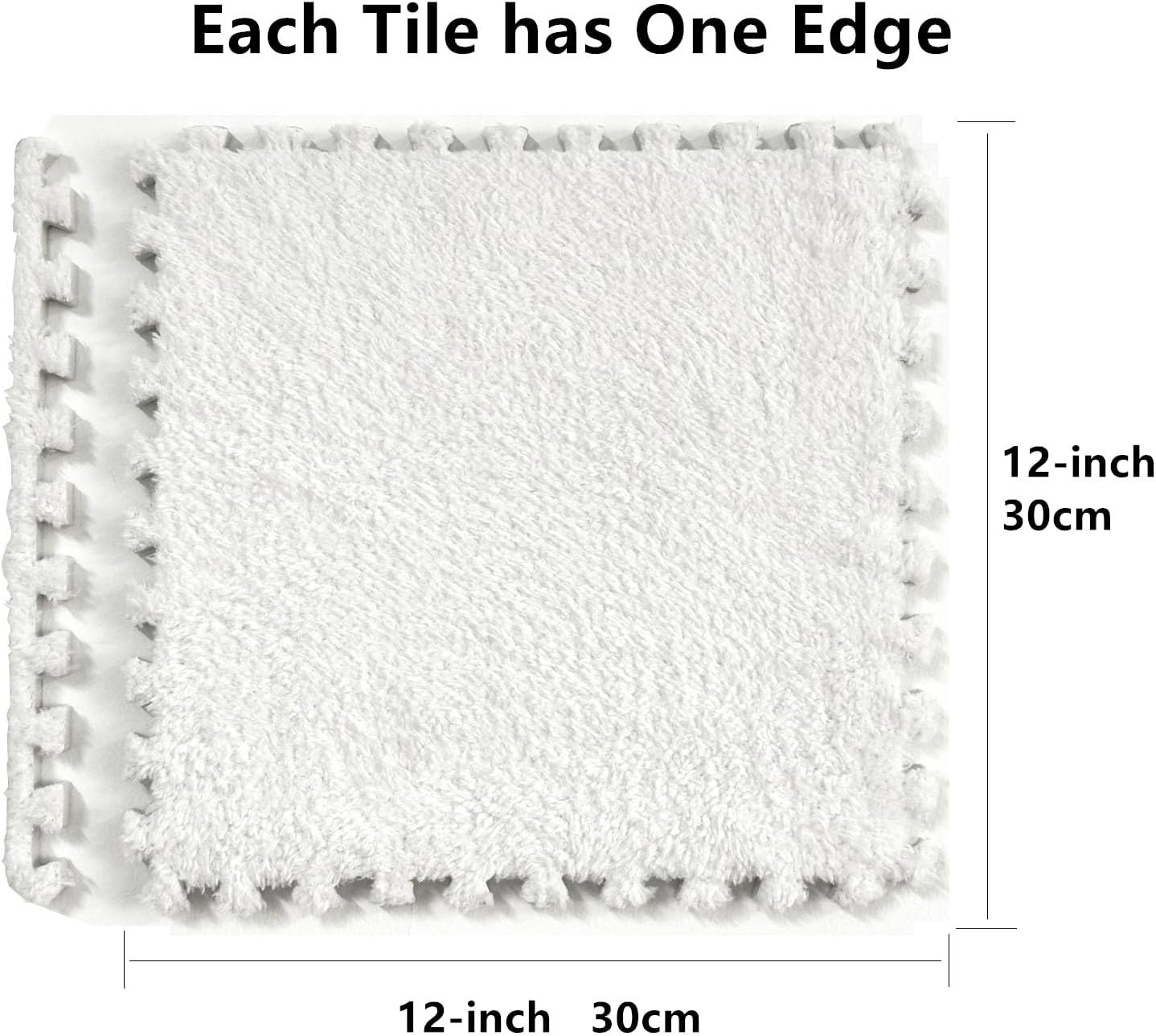 12 Pcs Shaggy Foam Carpet Tiles - Kids Room Mat 12x12 White