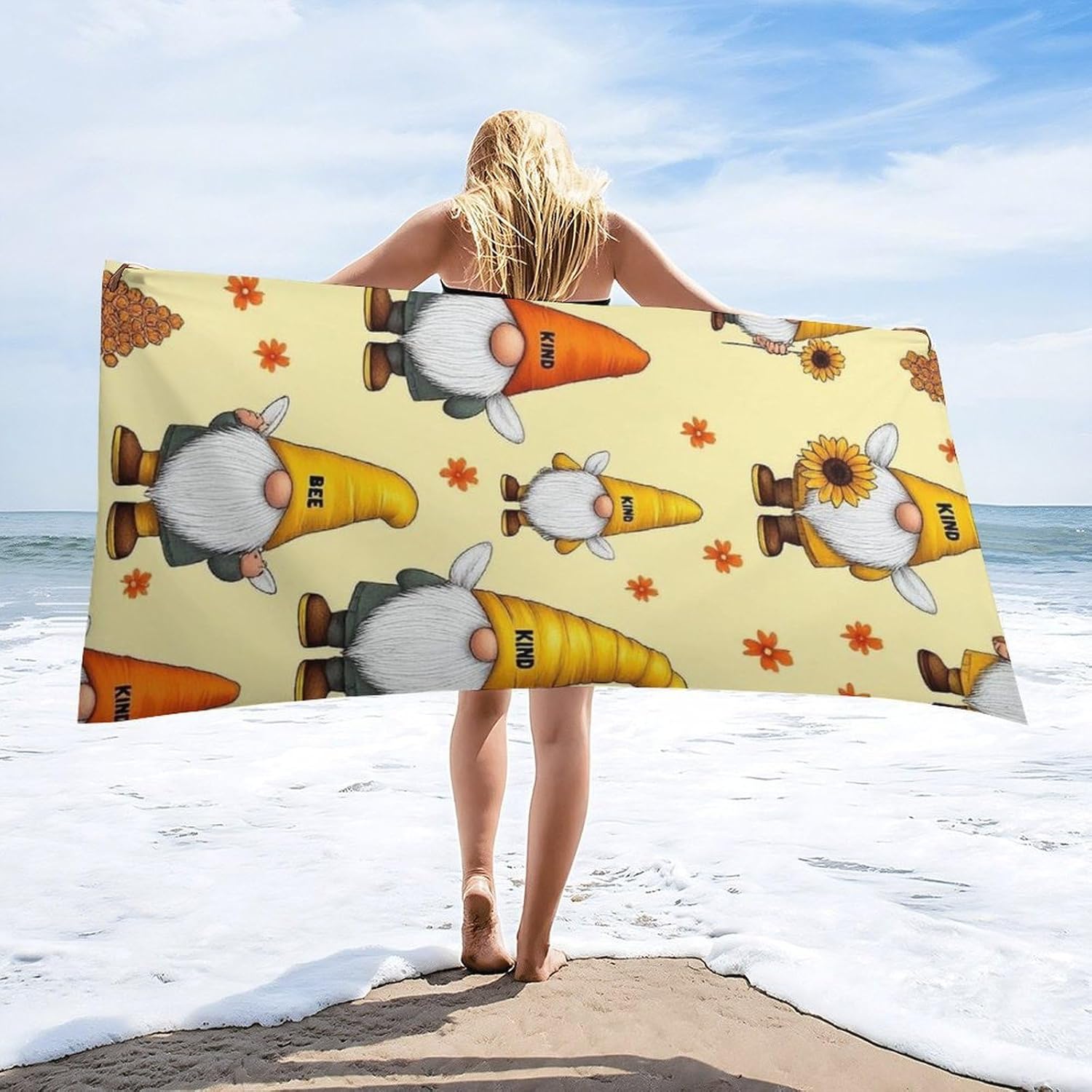 Super Soft Funny Honeybee Gnome Beach Towel