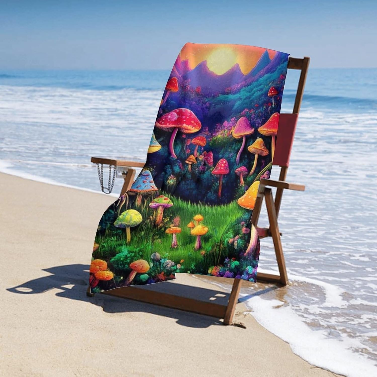 4SEE Super Absorbent Soft Pool Bath Towels with Trippy Mushroom Design