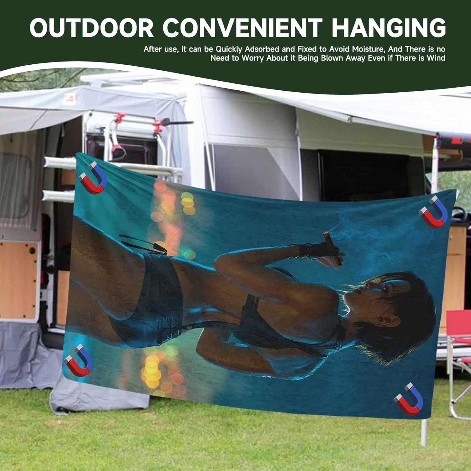 Magnetic Bath Towel for Travel Camping and Beach Use