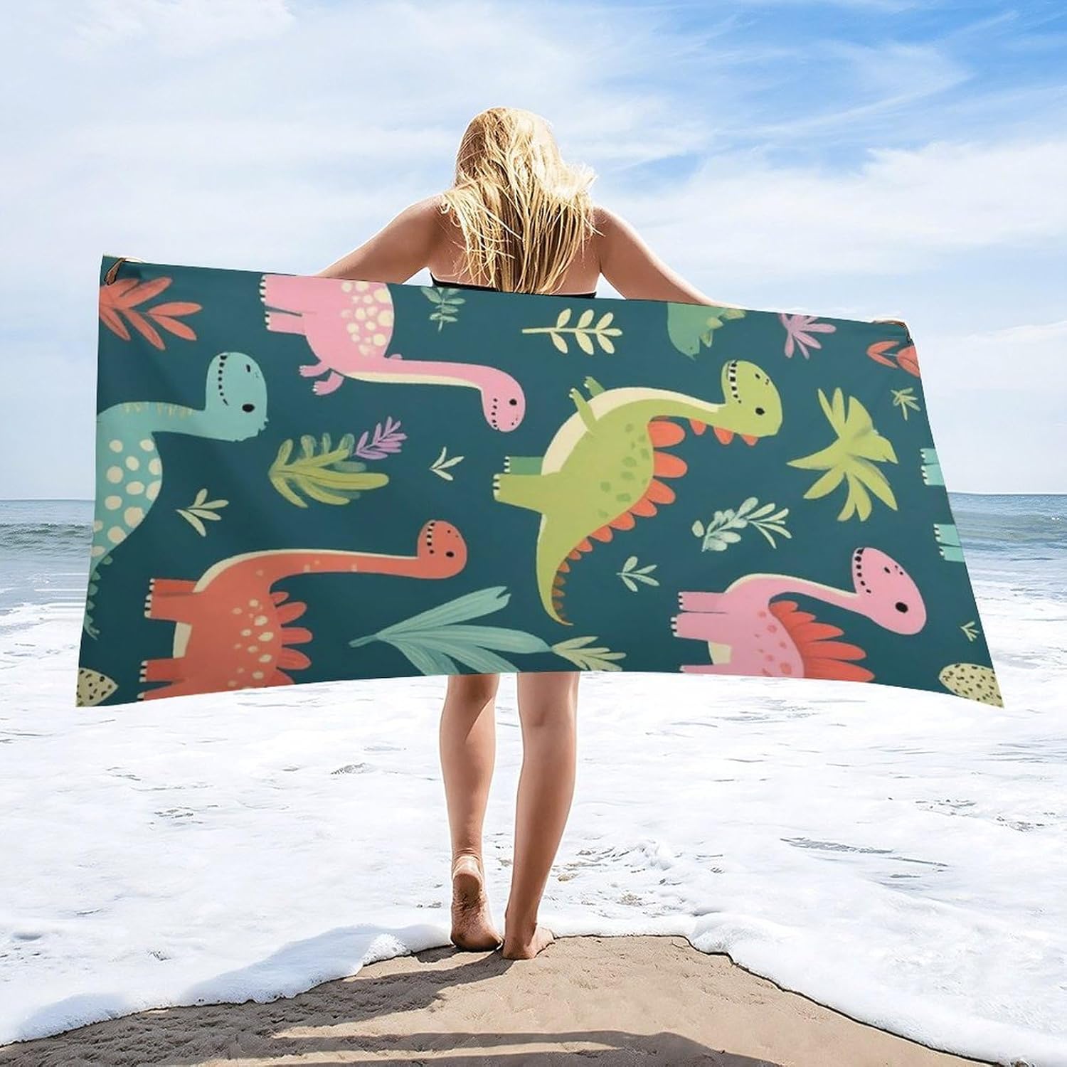 Super Soft Funny Cute Dinosaurs Beach Towel for Adults