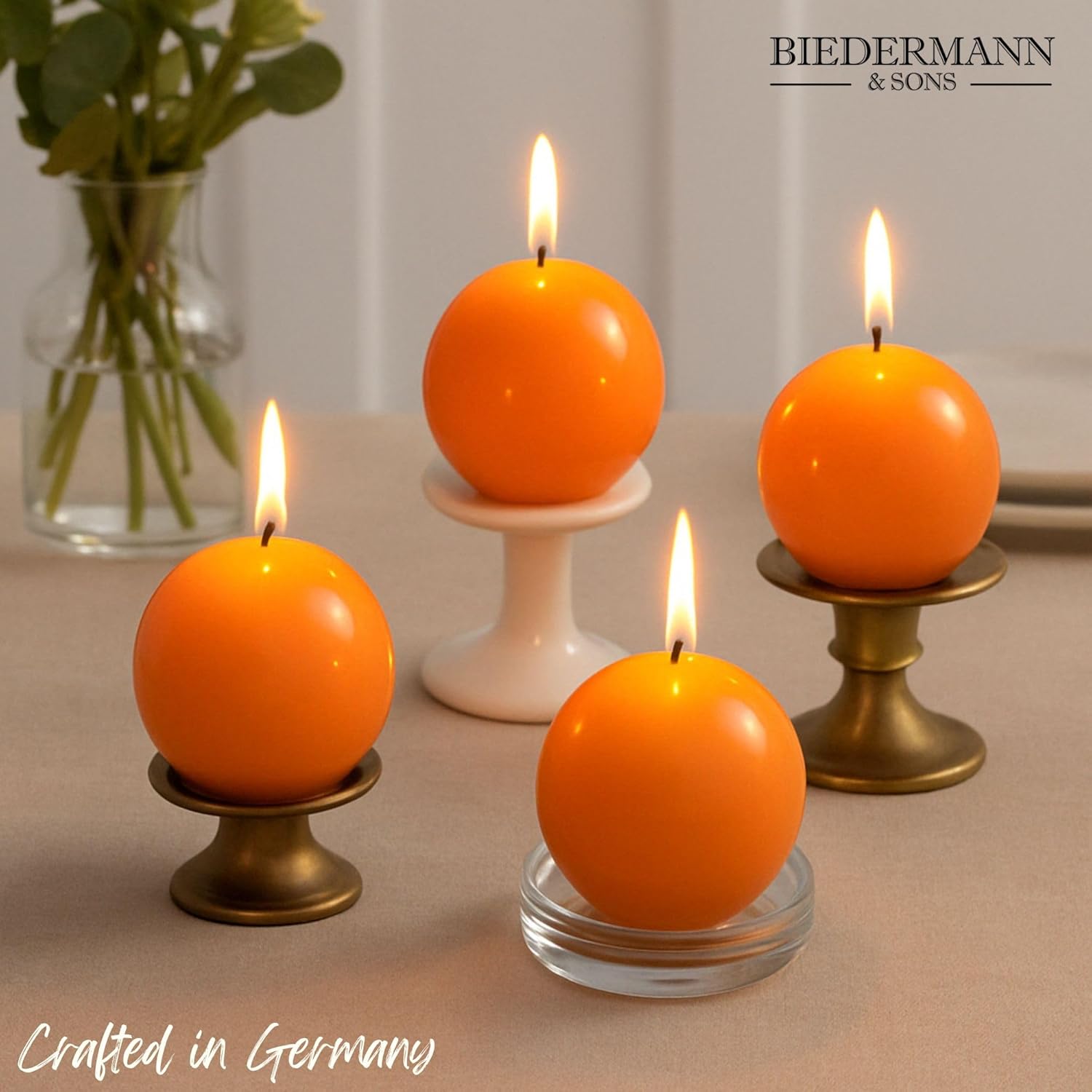 Biedermann Sons 25-Inch Round Ball Candles Set of 4 Cantaloupe Orange 1