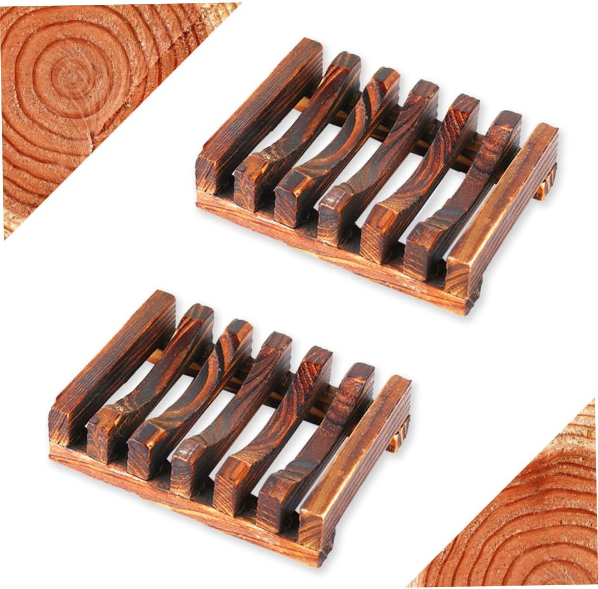 Zerodeko 2pcs Carbonized Wooden Soap Holder with Drainage