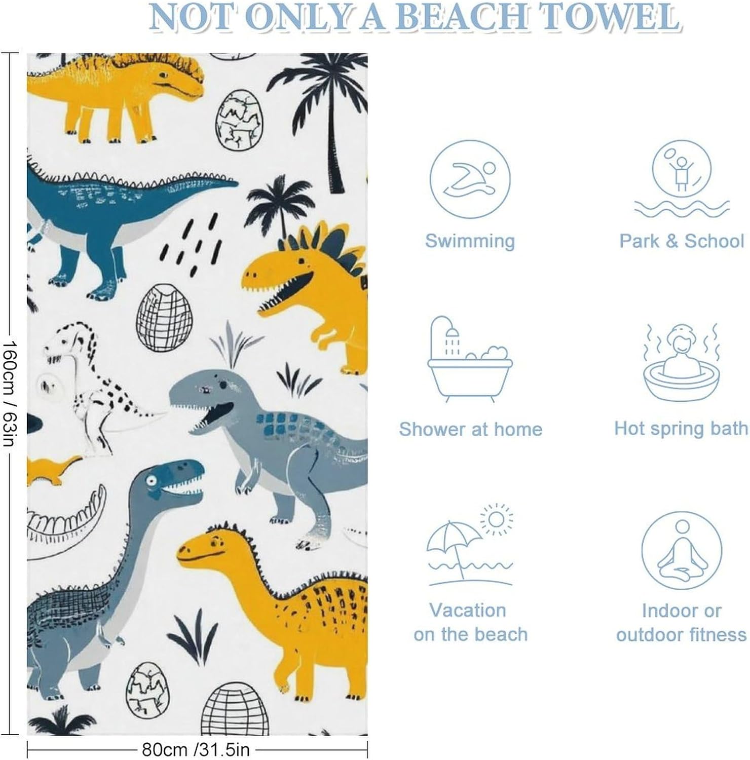 Extra Large Dinosaur Beach Towel for Bath and Pool