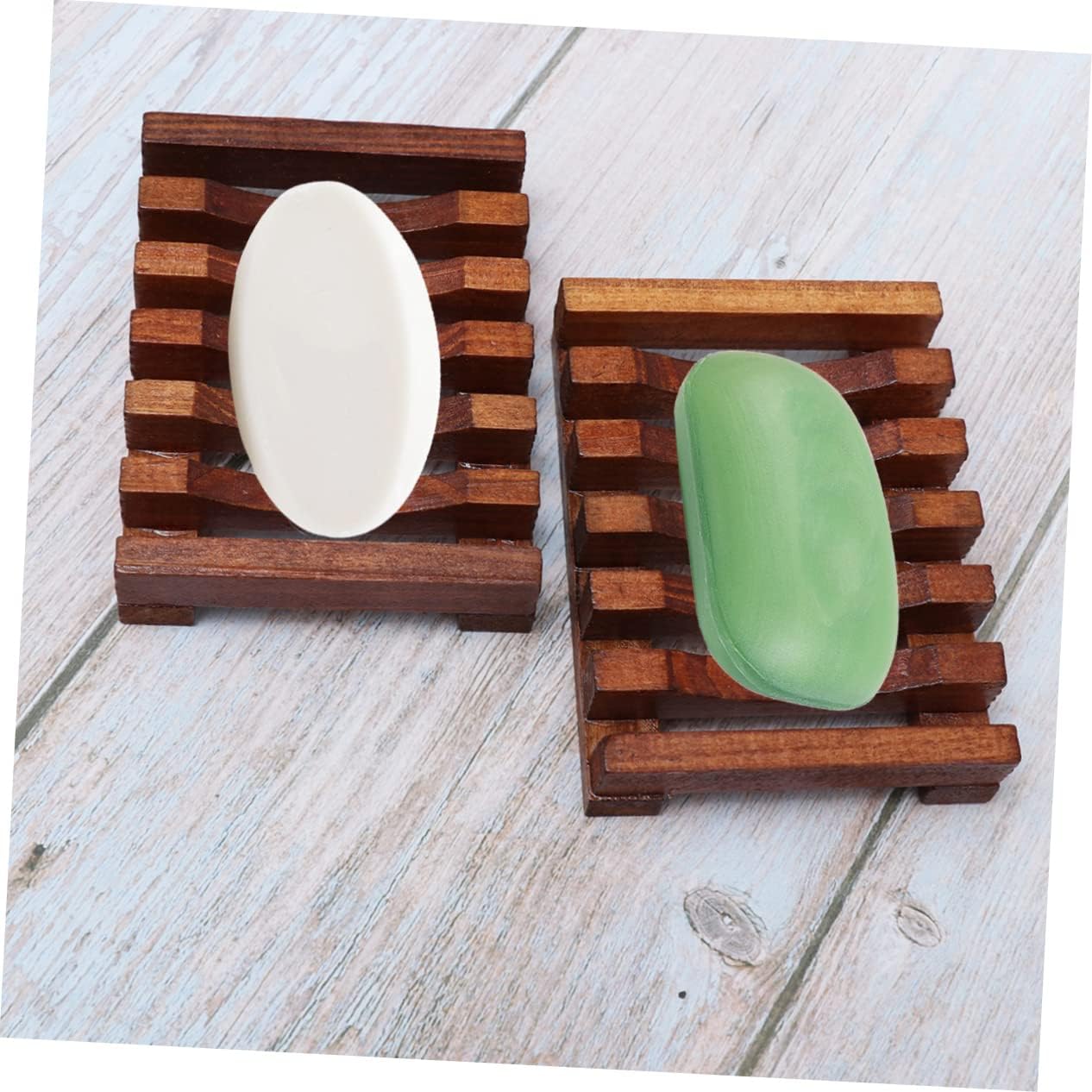 DRESSOOS 2pcs Wave Shaped Wooden Soap Dish for Bathroom and Kitchen Use