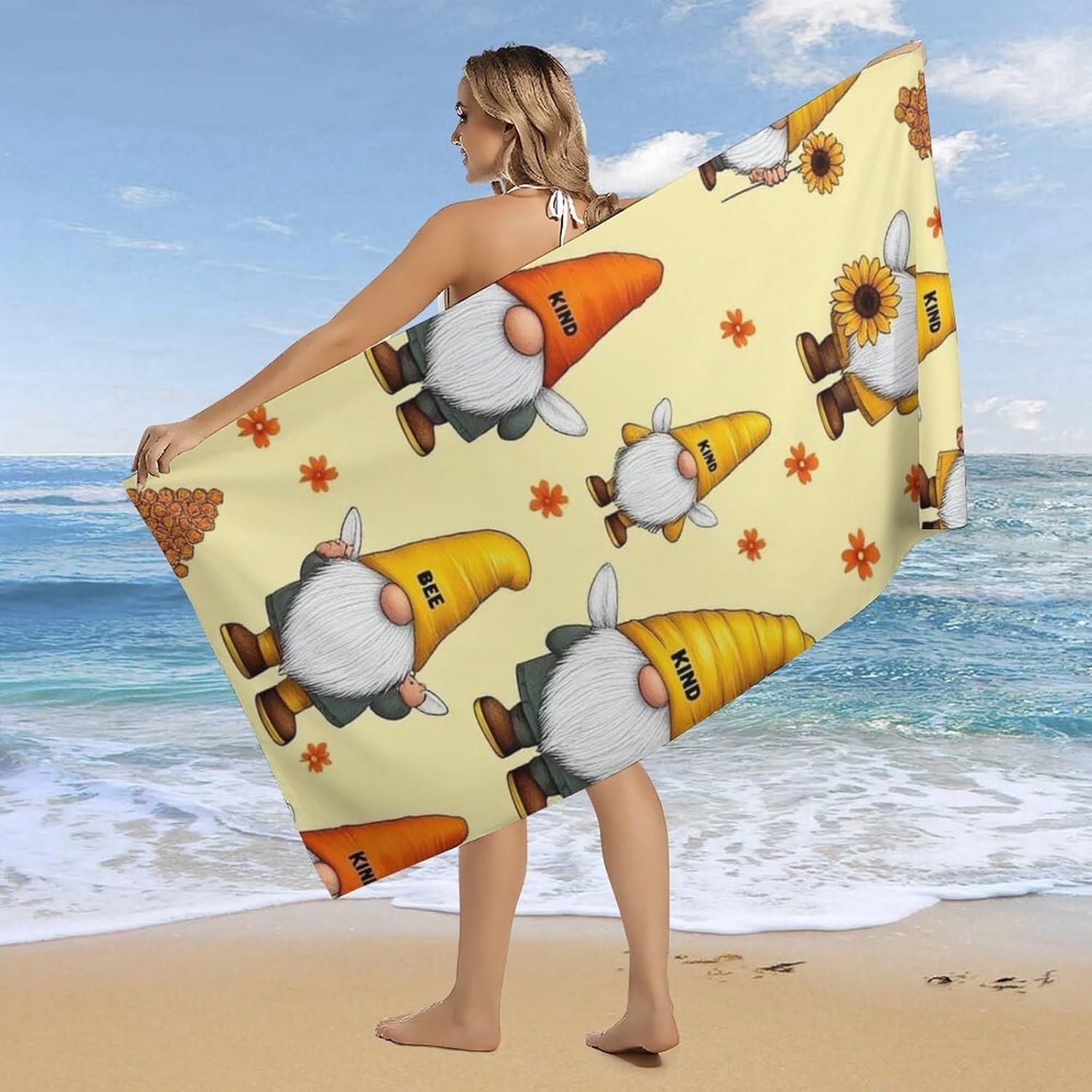 Super Soft Funny Honeybee Gnome Beach Towel