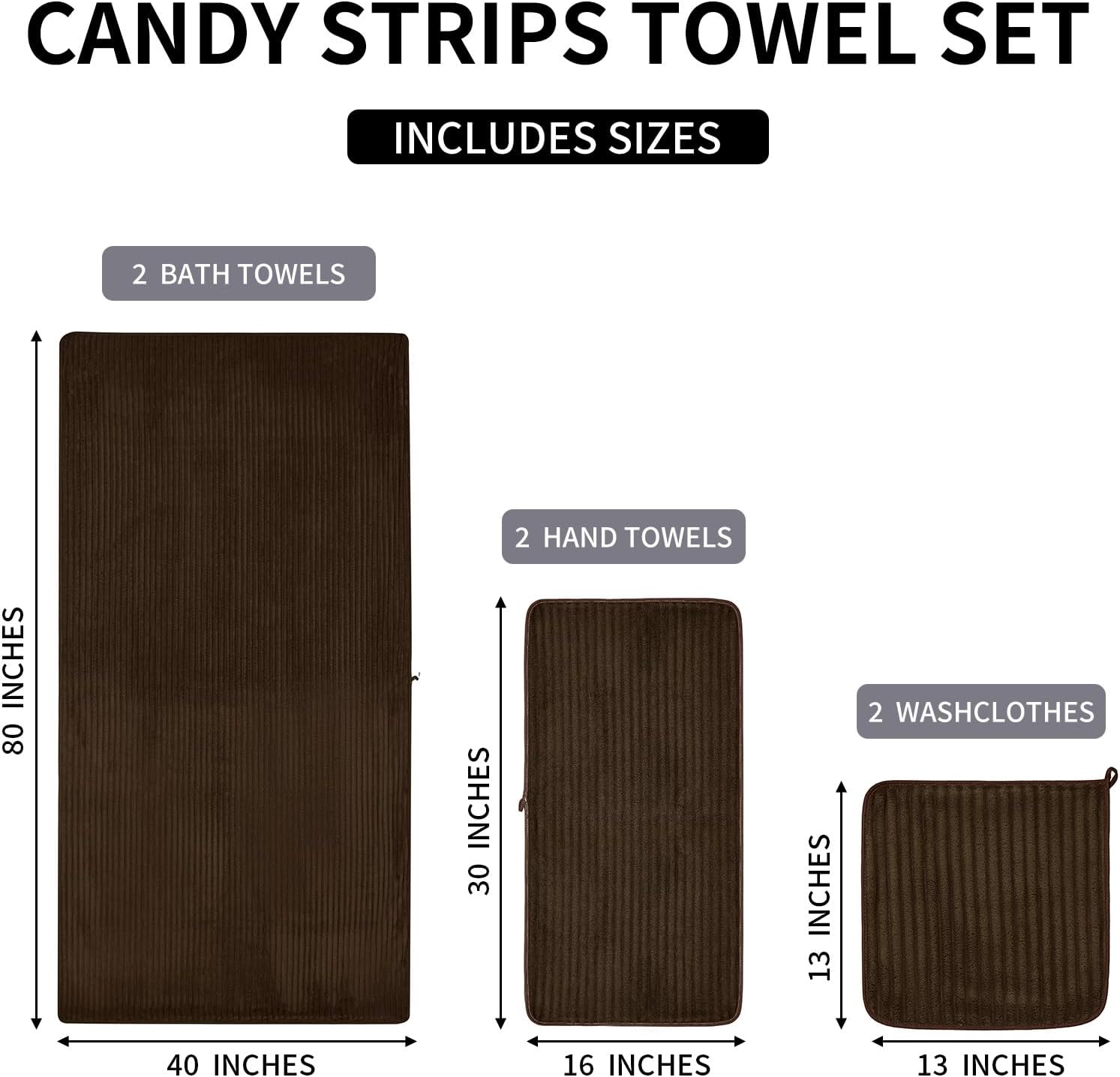 NALIVO Extra Large Bath Towel Set of 6 40x80 Brown