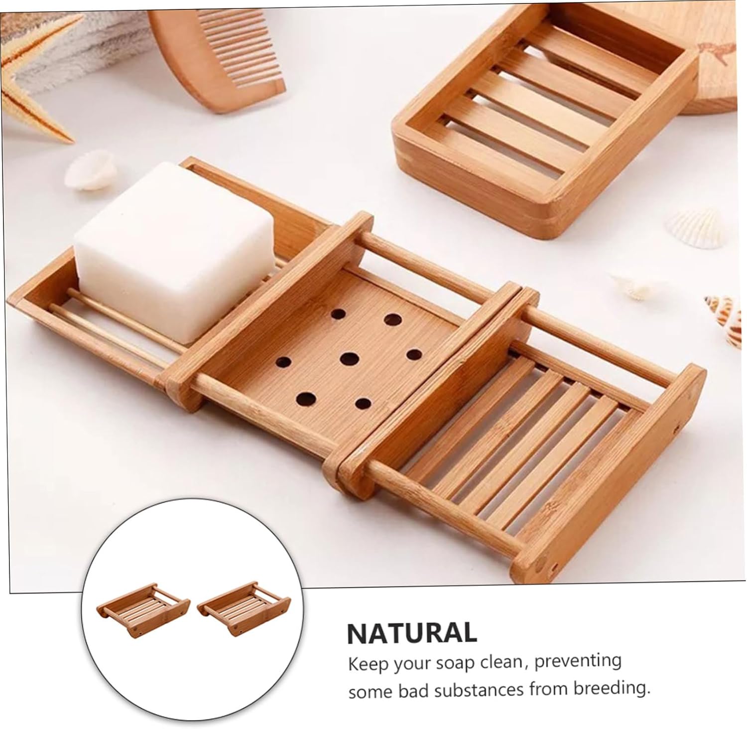 Stylish Bamboo Soap Holder 2pcs Wooden Draining Tray