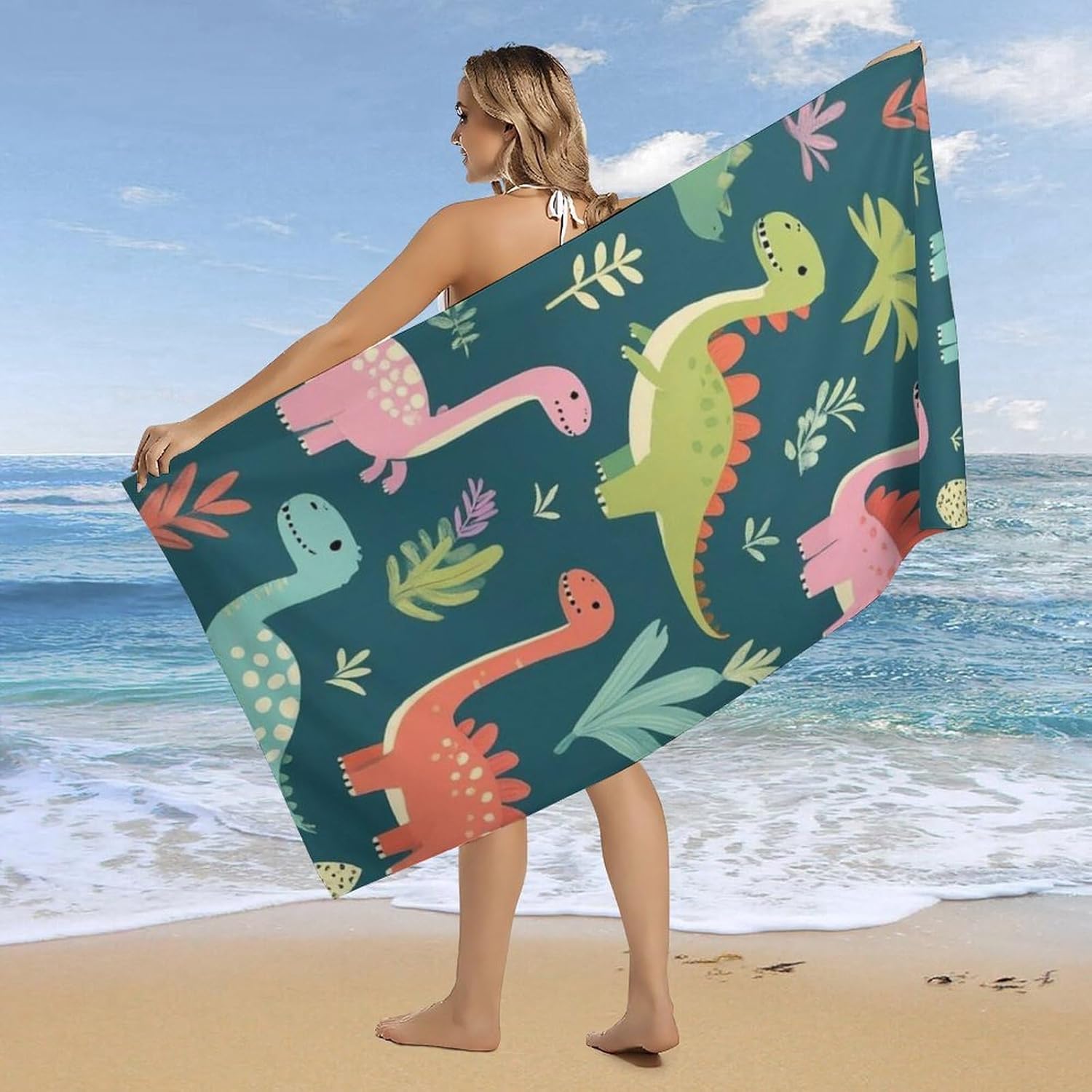Super Soft Funny Cute Dinosaurs Beach Towel for Adults