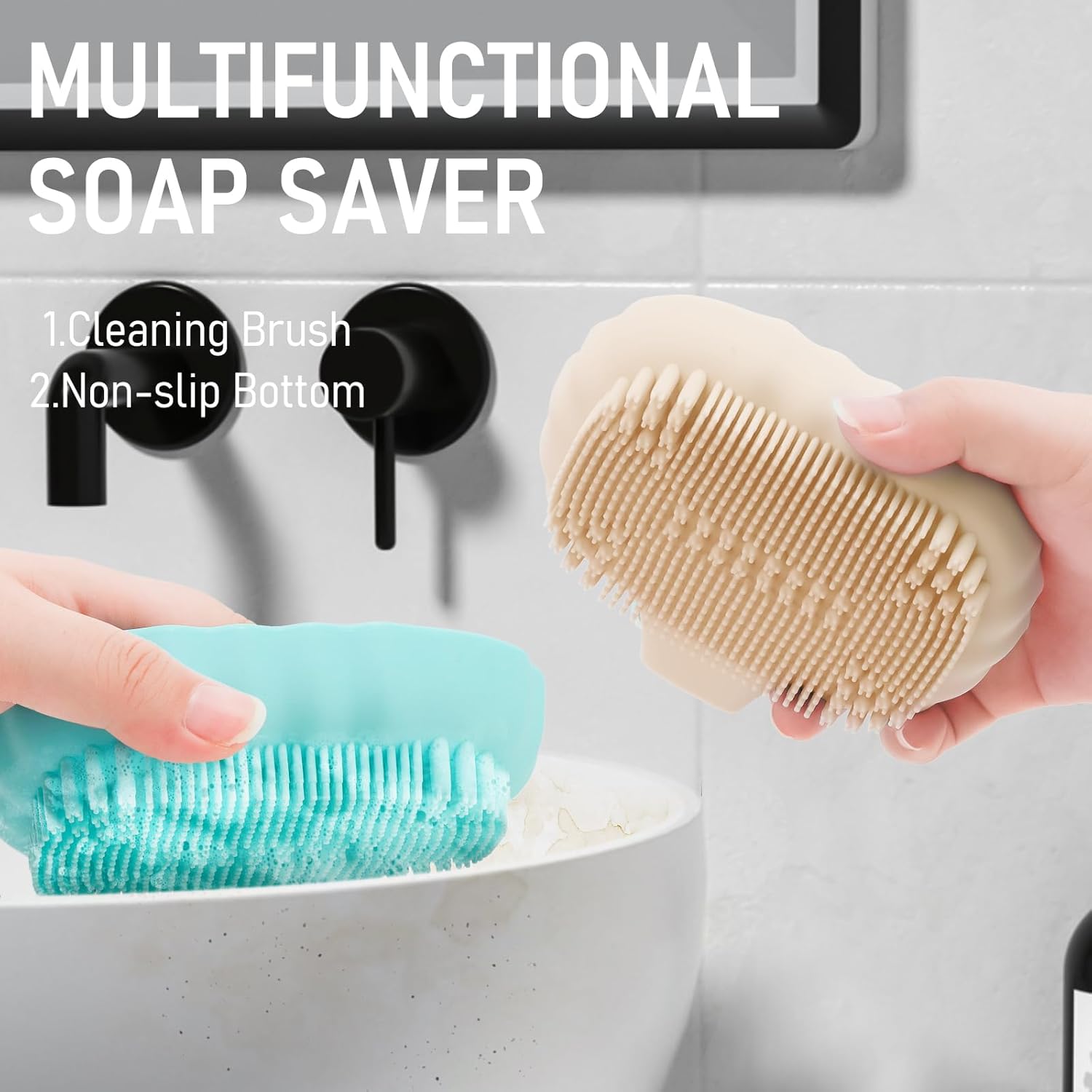 Cute Sea Shell Silicone Soap Dish with Bristles Brush