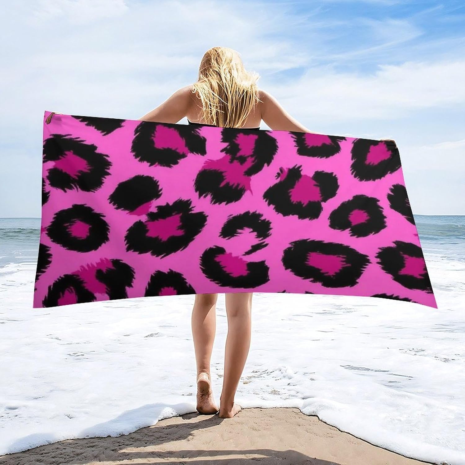 4SEE Super Soft Pink Leopard Print Beach Towel 1