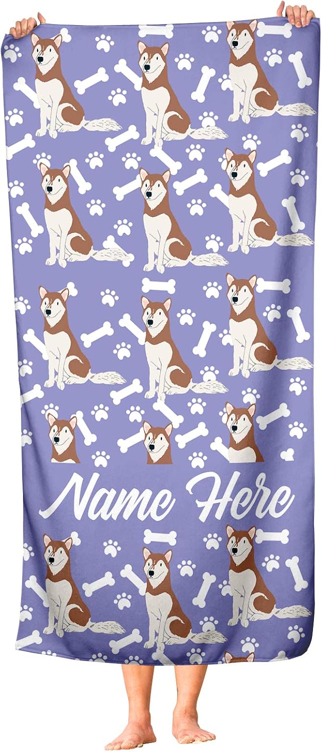Personalized Siberian Red Husky Pattern Beach Towels - Large and Medium Sizes