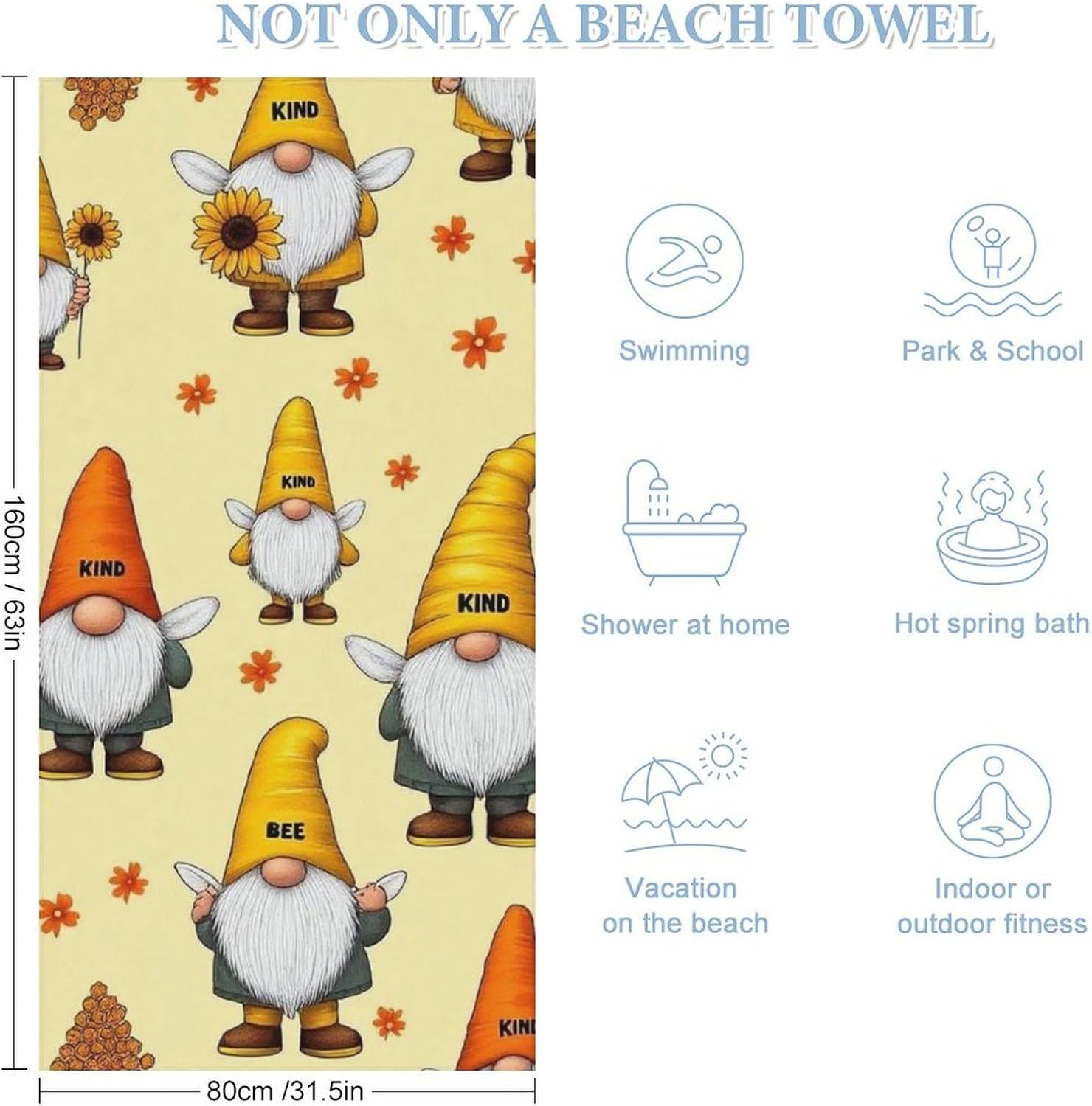 Super Soft Funny Honeybee Gnome Beach Towel