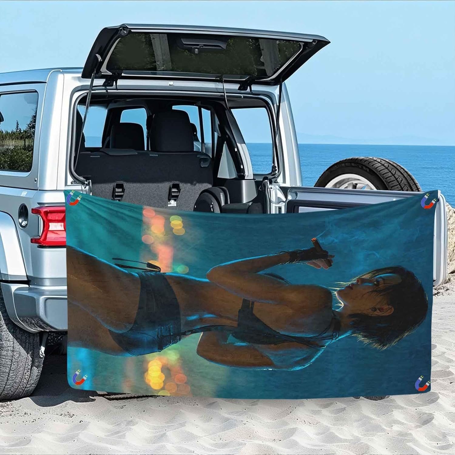 Magnetic Bath Towel for Travel Camping and Beach Use