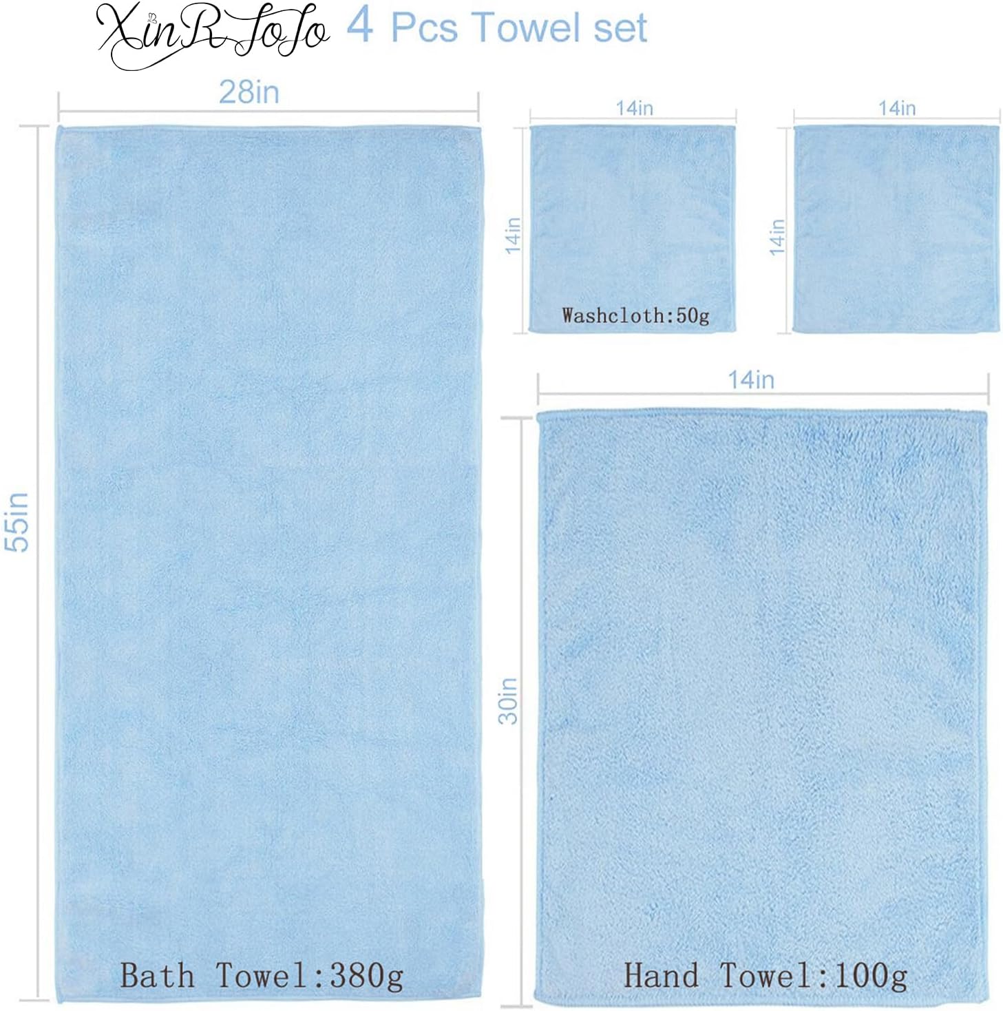 Xinrjojo 4 Piece Microfiber Towels Set - Sky Blue