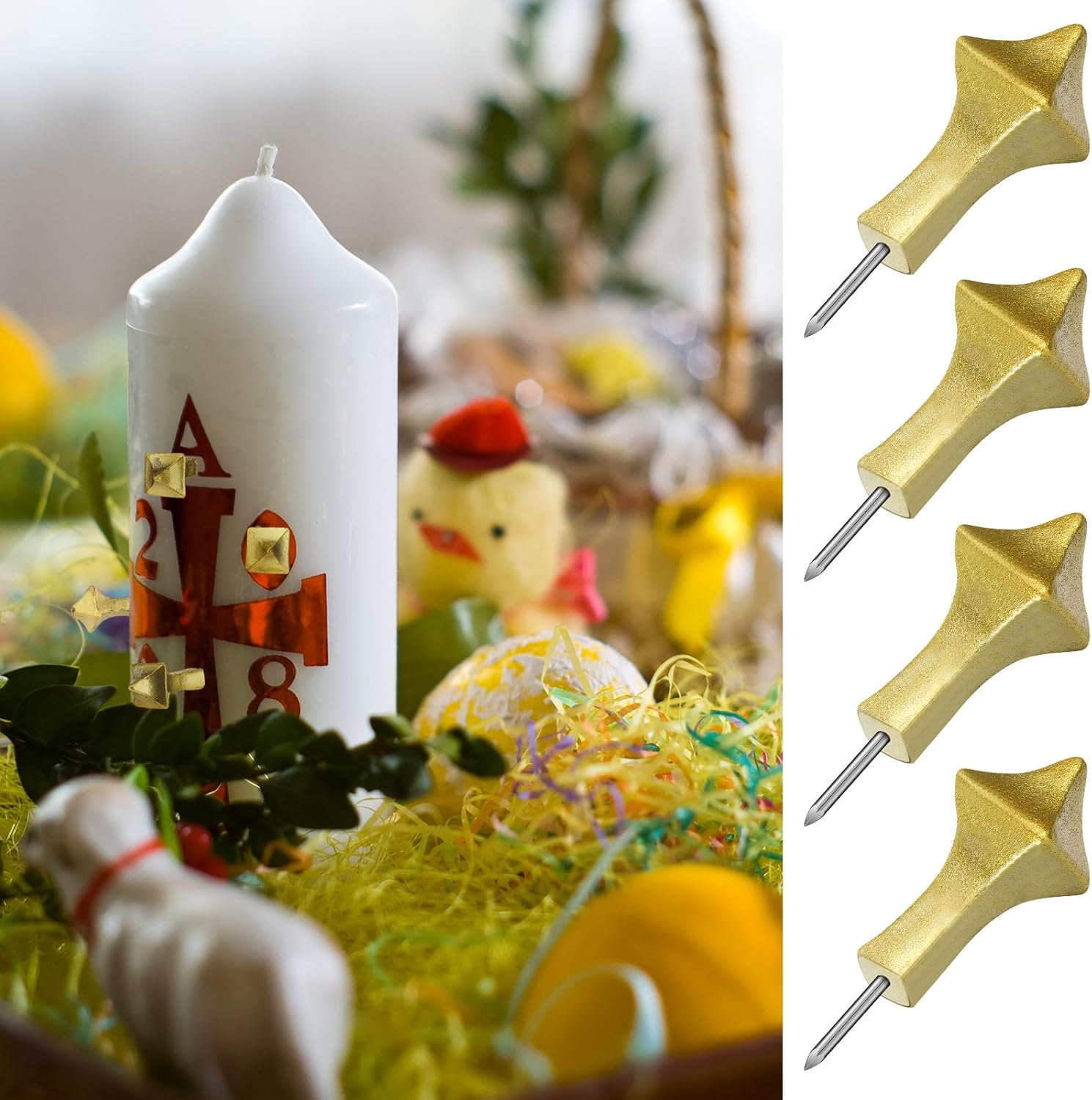 MorningRo 8 Pcs Gold Candle Nails for Easter Church Services