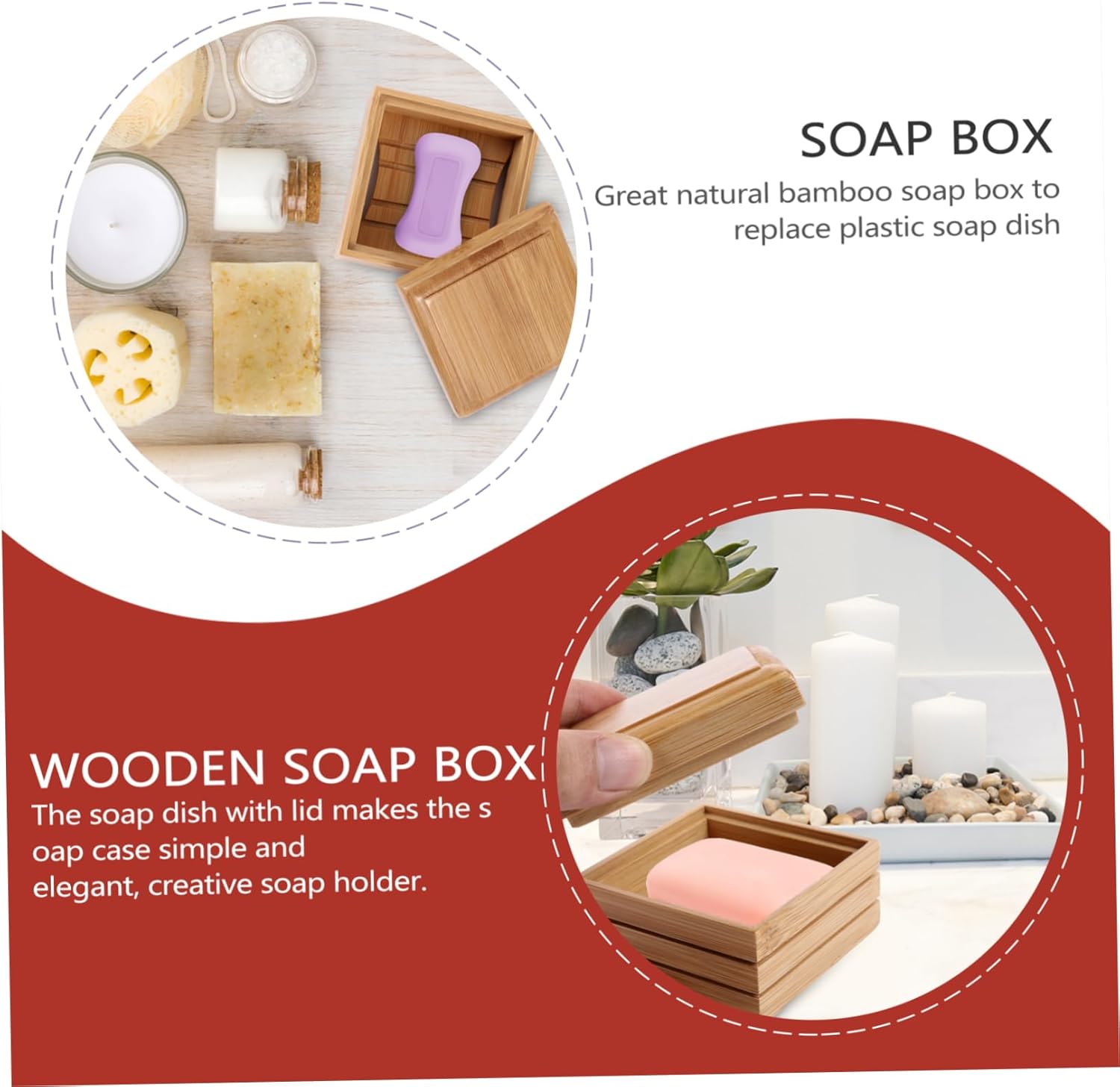 Cabilock Wood Soap Dish with Lid for Bathroom Sink