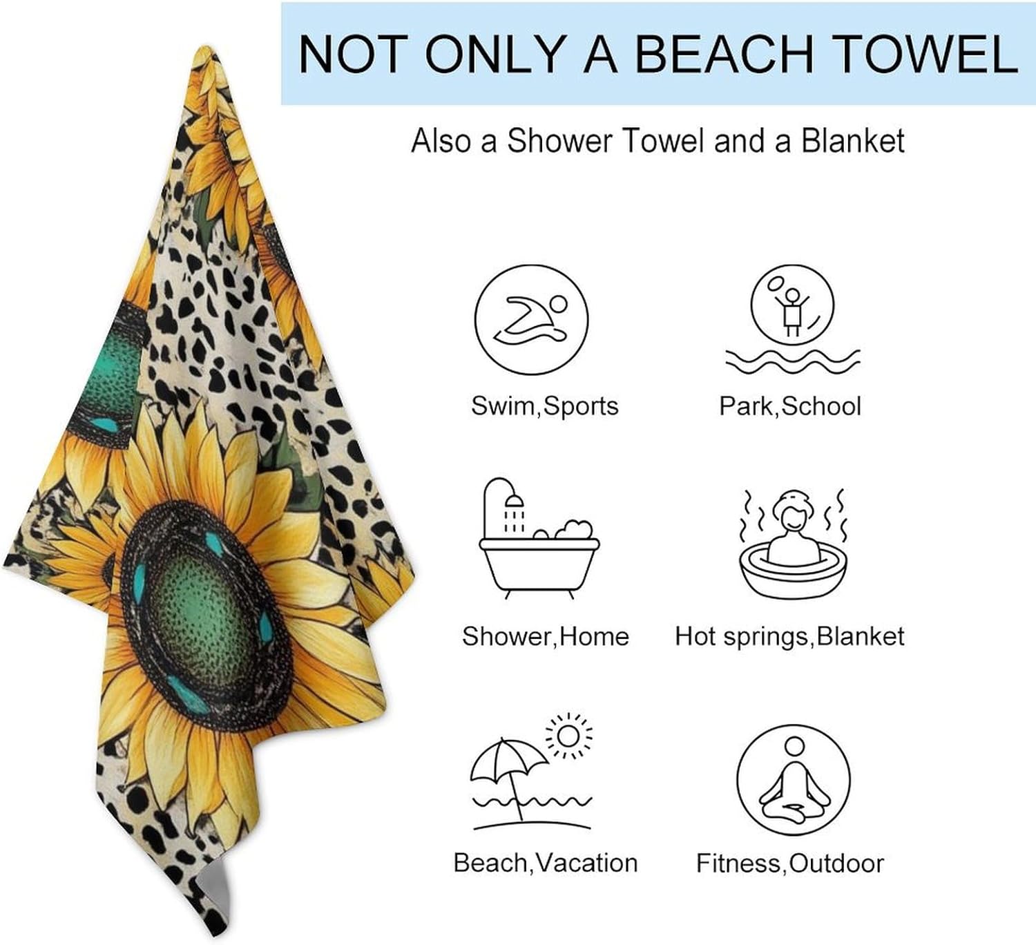 4SEE Super Absorbent Soft Pool Bath Towels with Sunflower Leopard Print