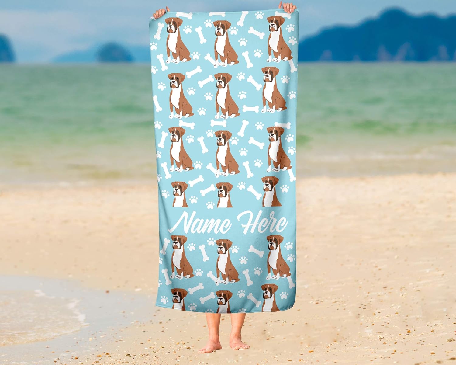 Personalized Boxer Face Beach and Bath Towels - Large and Medium
