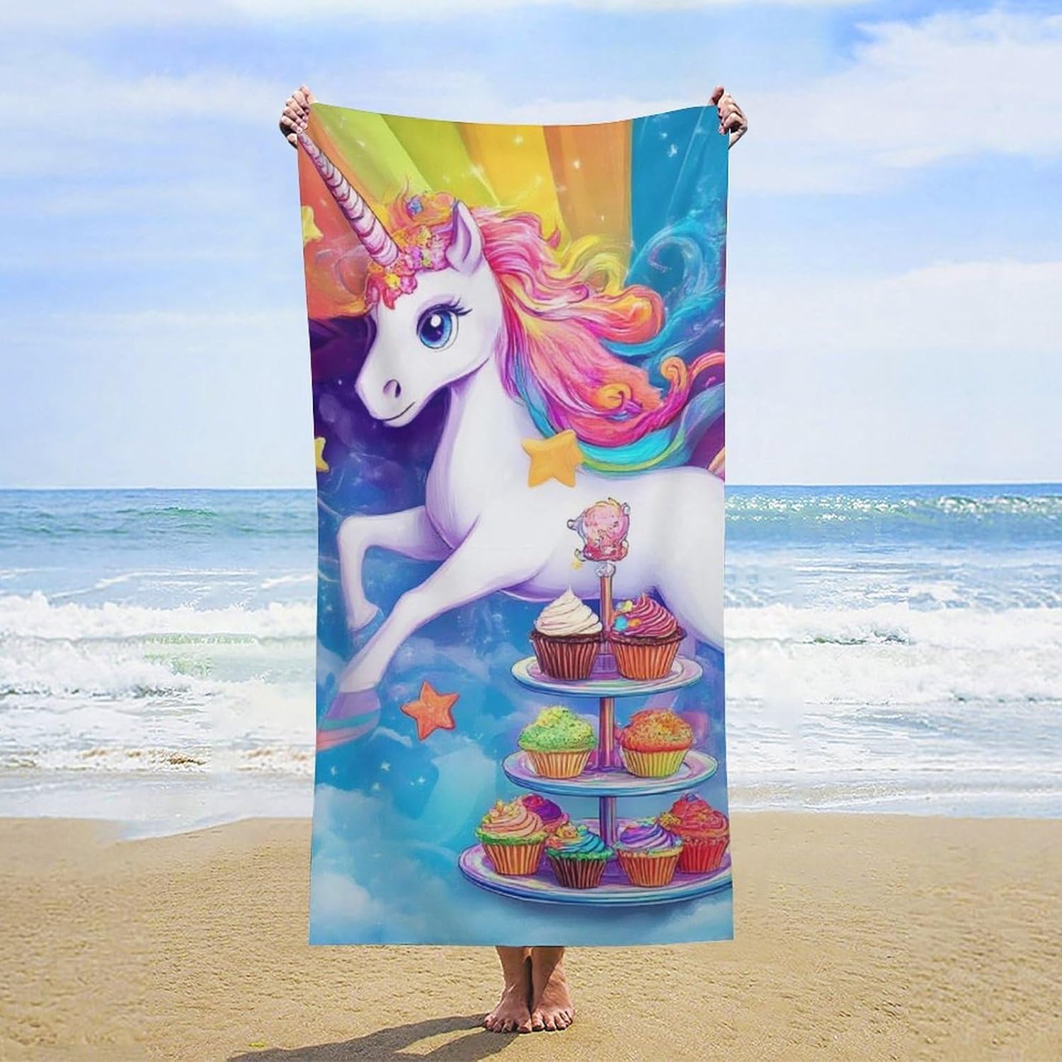 4SEE Super Soft Unicorn Rainbow Beach Towel