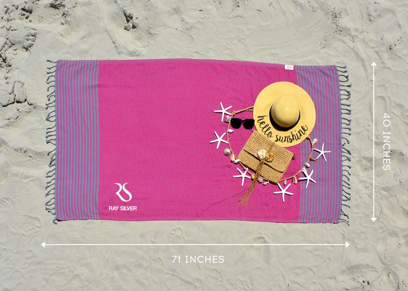 RAY SILVER Turkish Beach Towel 100 Cotton 40x71 Quick Dry