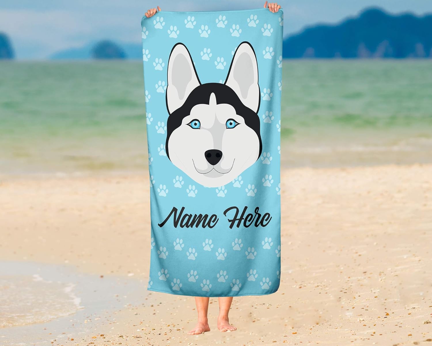 Personalized Siberian Husky Beach and Bath Towels - Large and Medium 1