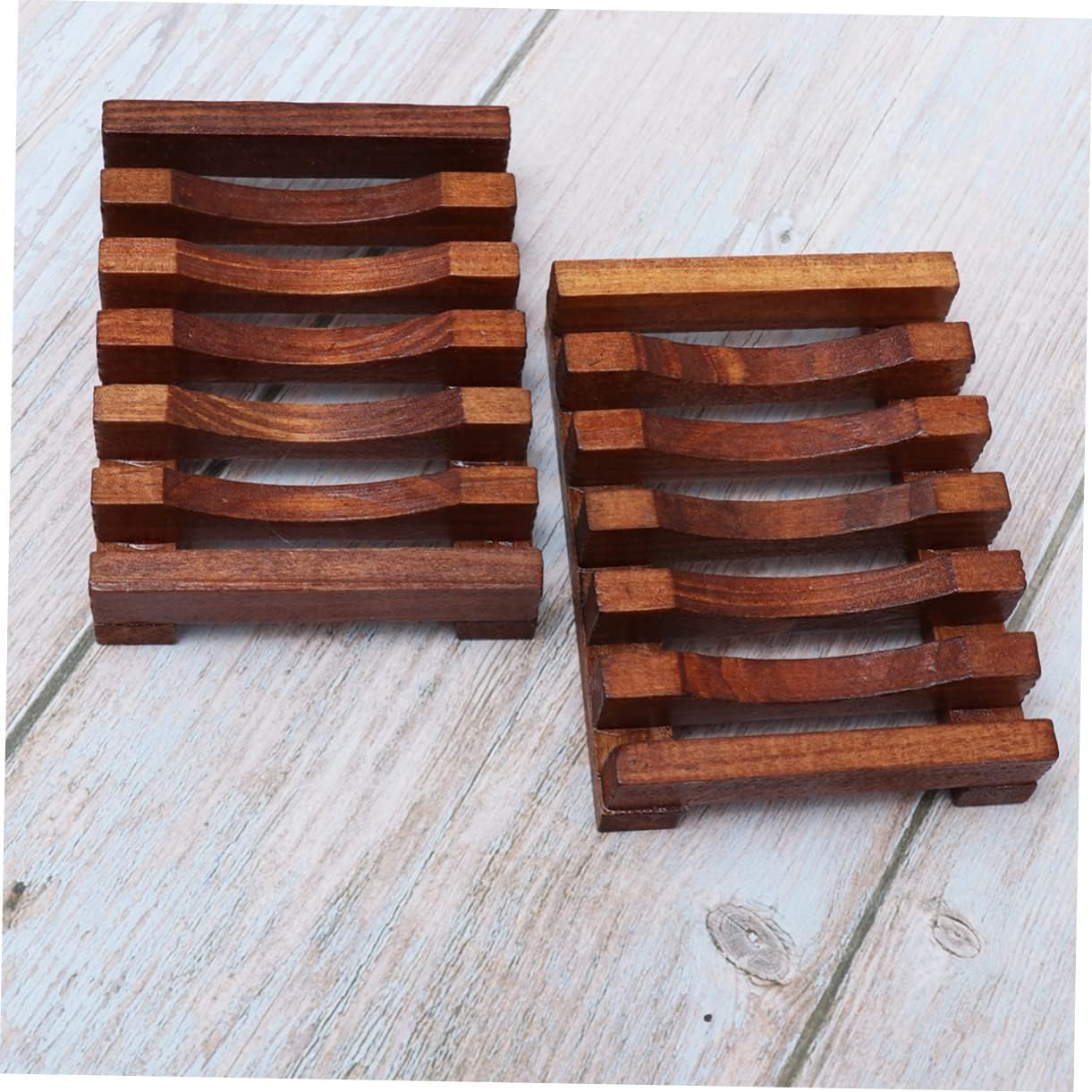 Set of 2 Handmade Wood Soap Dishes with Anti-Slip Design
