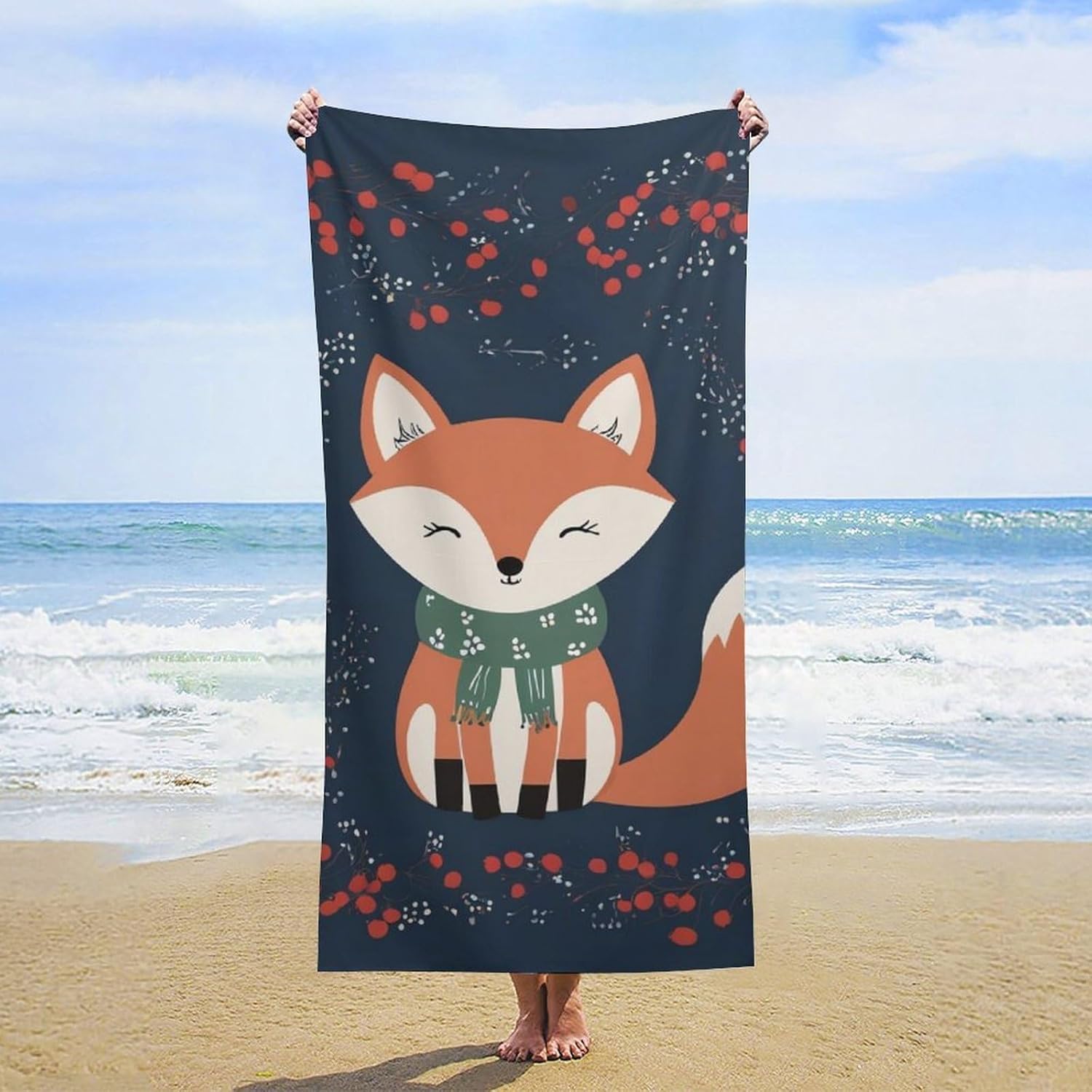 4SEE Extra Large Beach Towel with Cute Fox Design