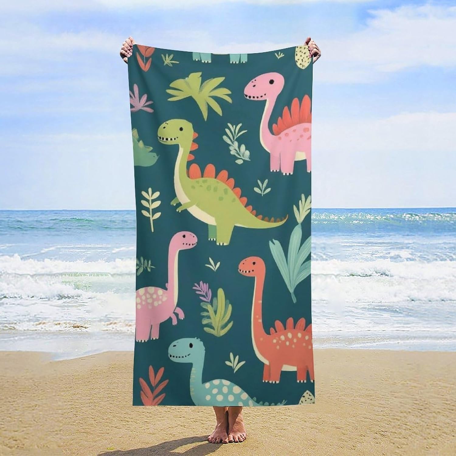 Super Soft Funny Cute Dinosaurs Beach Towel for Adults
